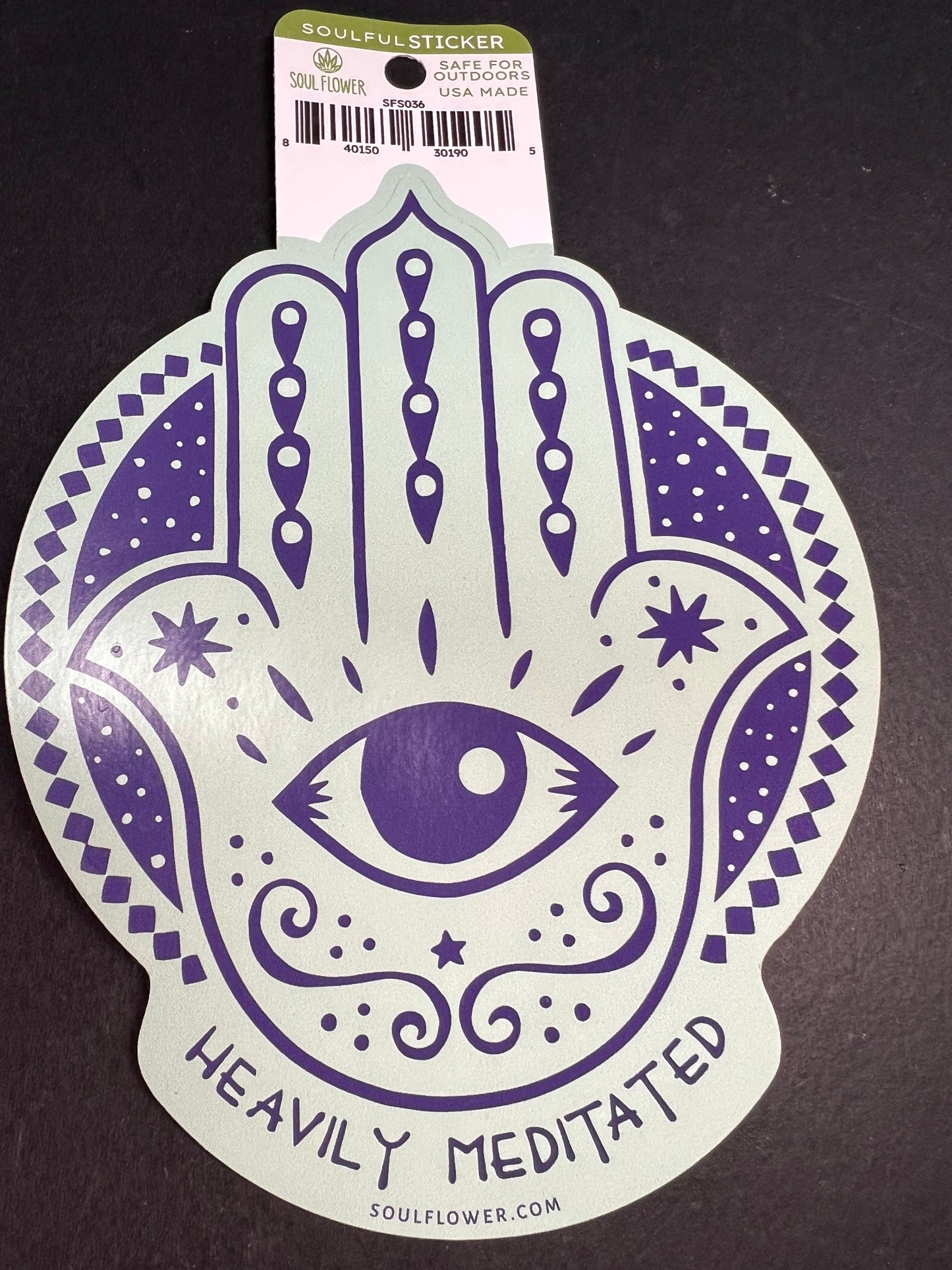 Soul Flower “Heavily Meditated” Hamsa Hand Sticker – Large Spiritual Decal