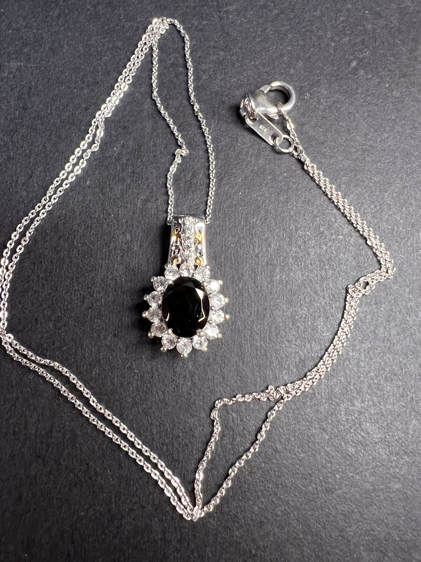 NEW elite Shungite and zircon pendant and chain in vermeil and rhodium over sterling silver