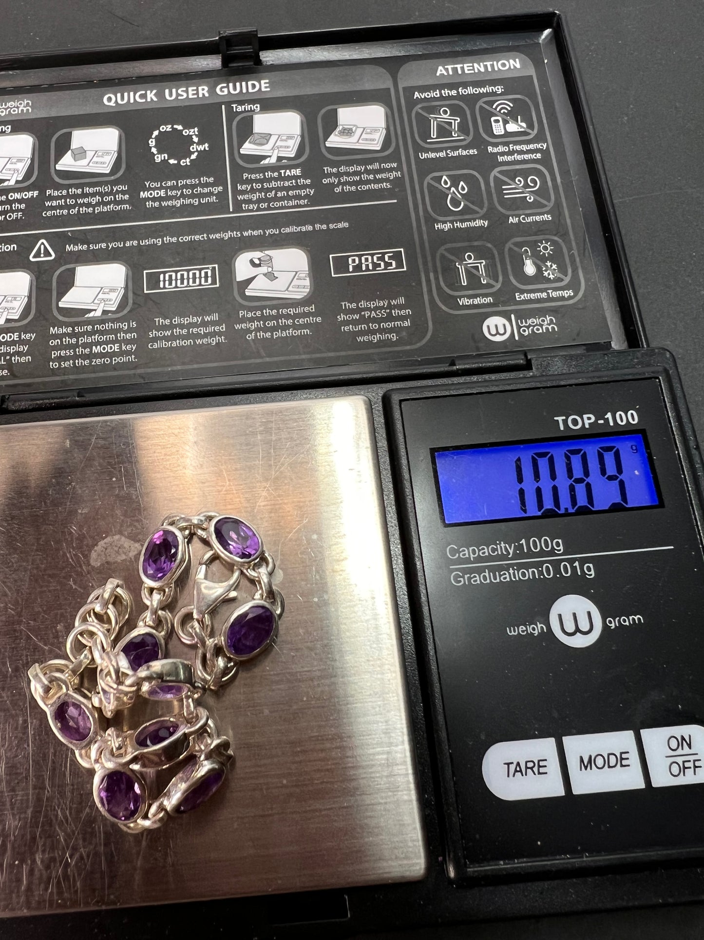 NEW sterling silver amethyst link bracelet