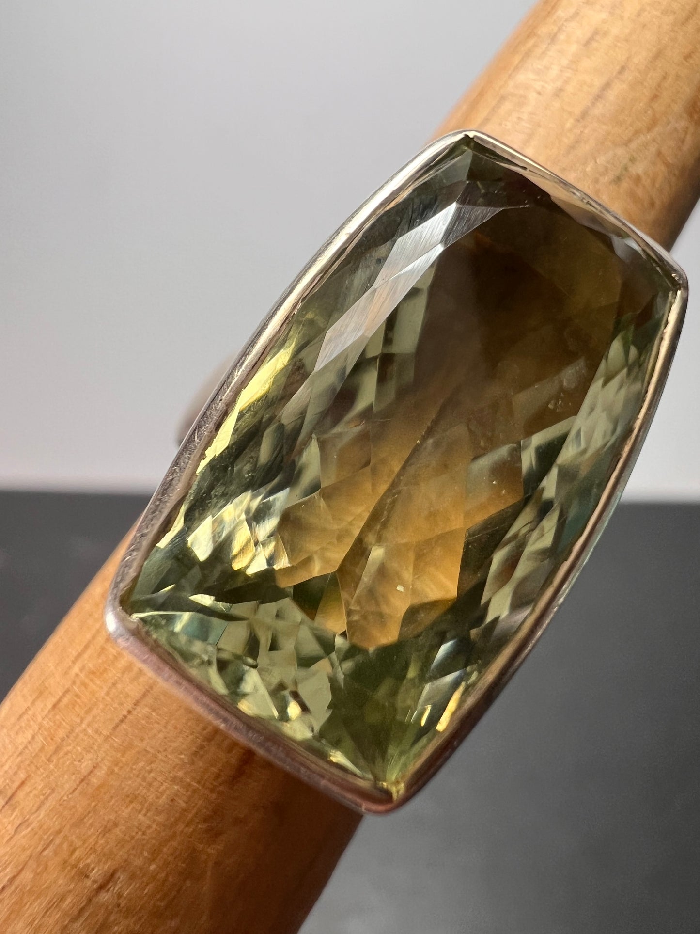 NEW cushion cut Prasiolite sterling silver ring size 7 10.83 grams