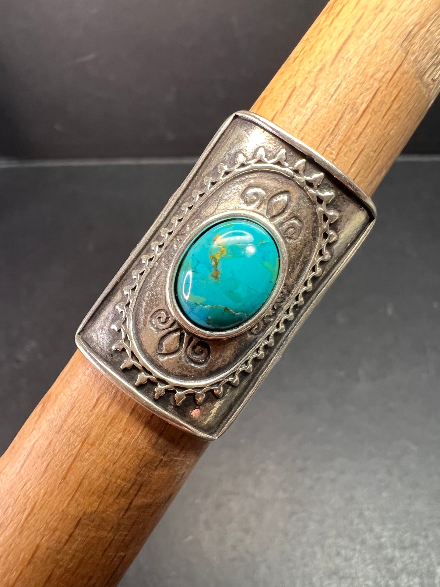 Vintage DIDAE Sterling Silver Kingman Turquoise Shield Ring – Size 7