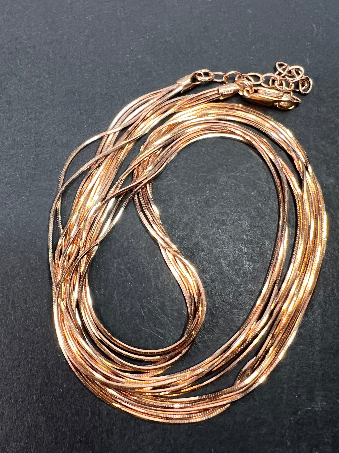 NEW Italian rose gold over sterling silver multi row chain necklace-18 inch