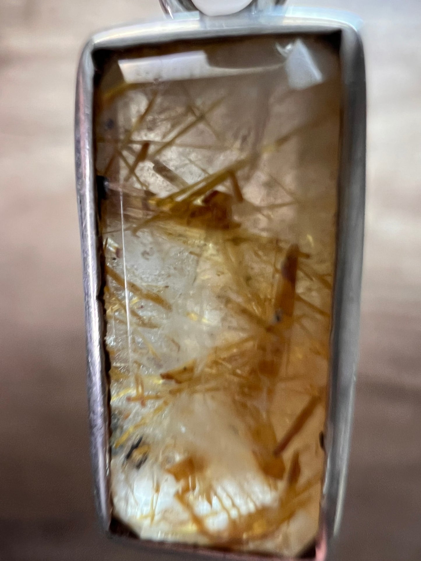 NEW Golden rutile quartz gemstone sterling silver pendant 3 grams