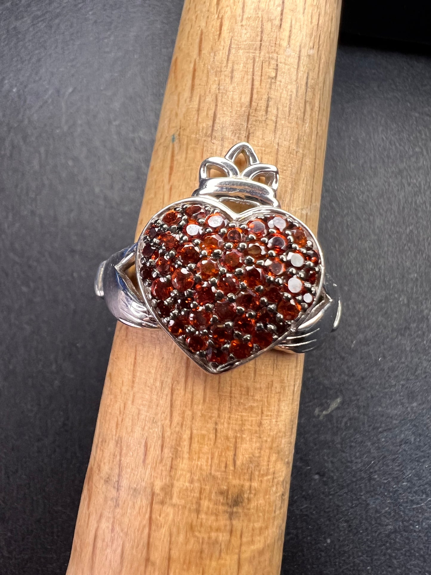 NEW Garnet claddagh ring in rhodium over sterling silver size 7
