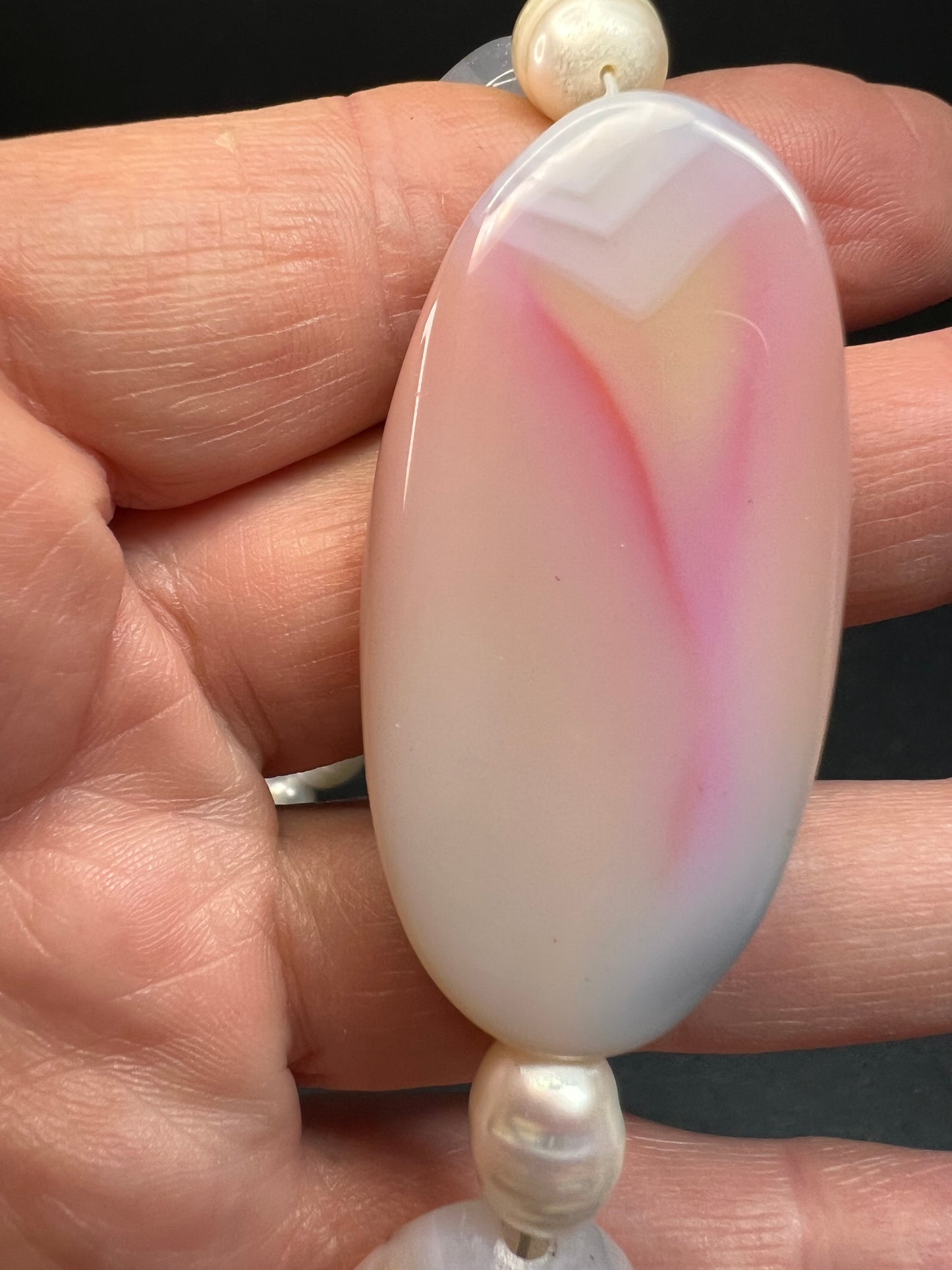 NEW freshwater pearl and agate necklace with sterling silver clasp