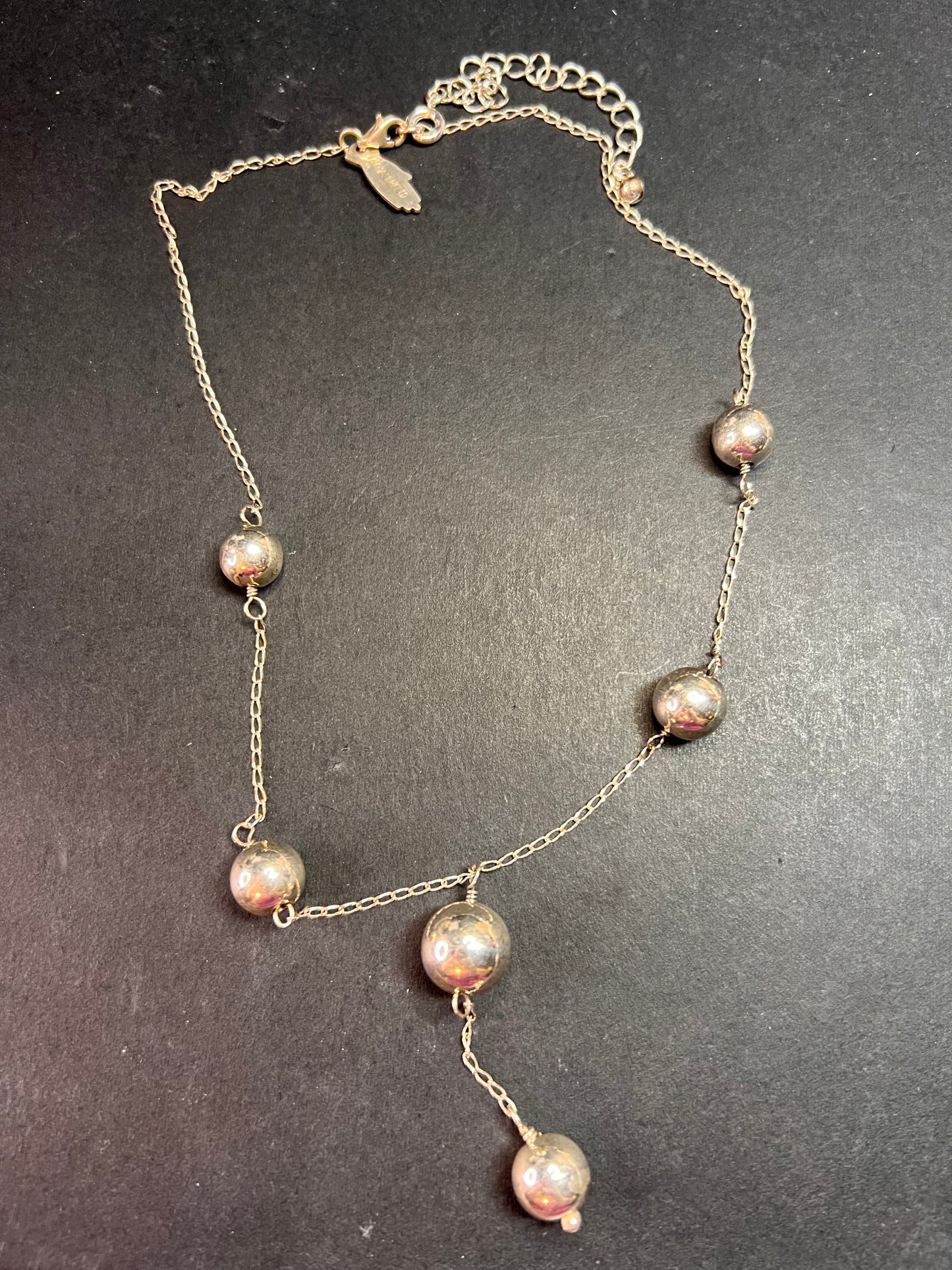 Vintage sterling silver Y drop station ball necklace