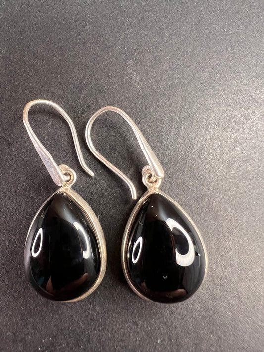 NEW Black onyx sterling silver teardrop earrings 8.12 grams