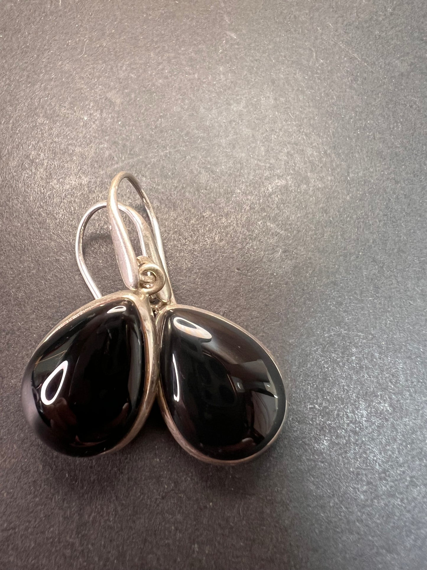 NEW Black onyx sterling silver teardrop earrings 7.57 grams
