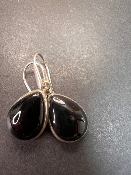 NEW Black onyx sterling silver teardrop earrings 7.57 grams