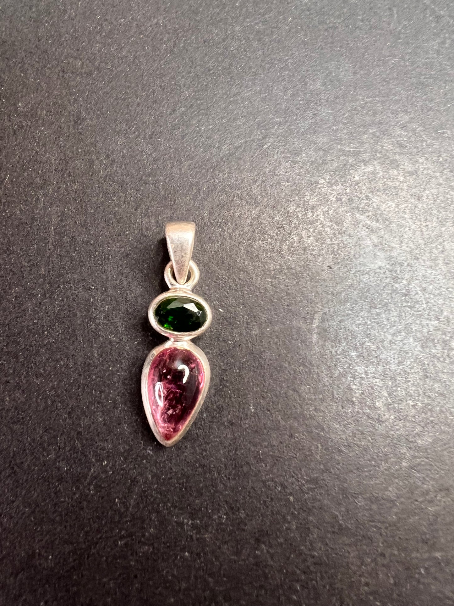 NEW Pink tourmaline and chrome diopside sterling silver pendant 1.75 grams