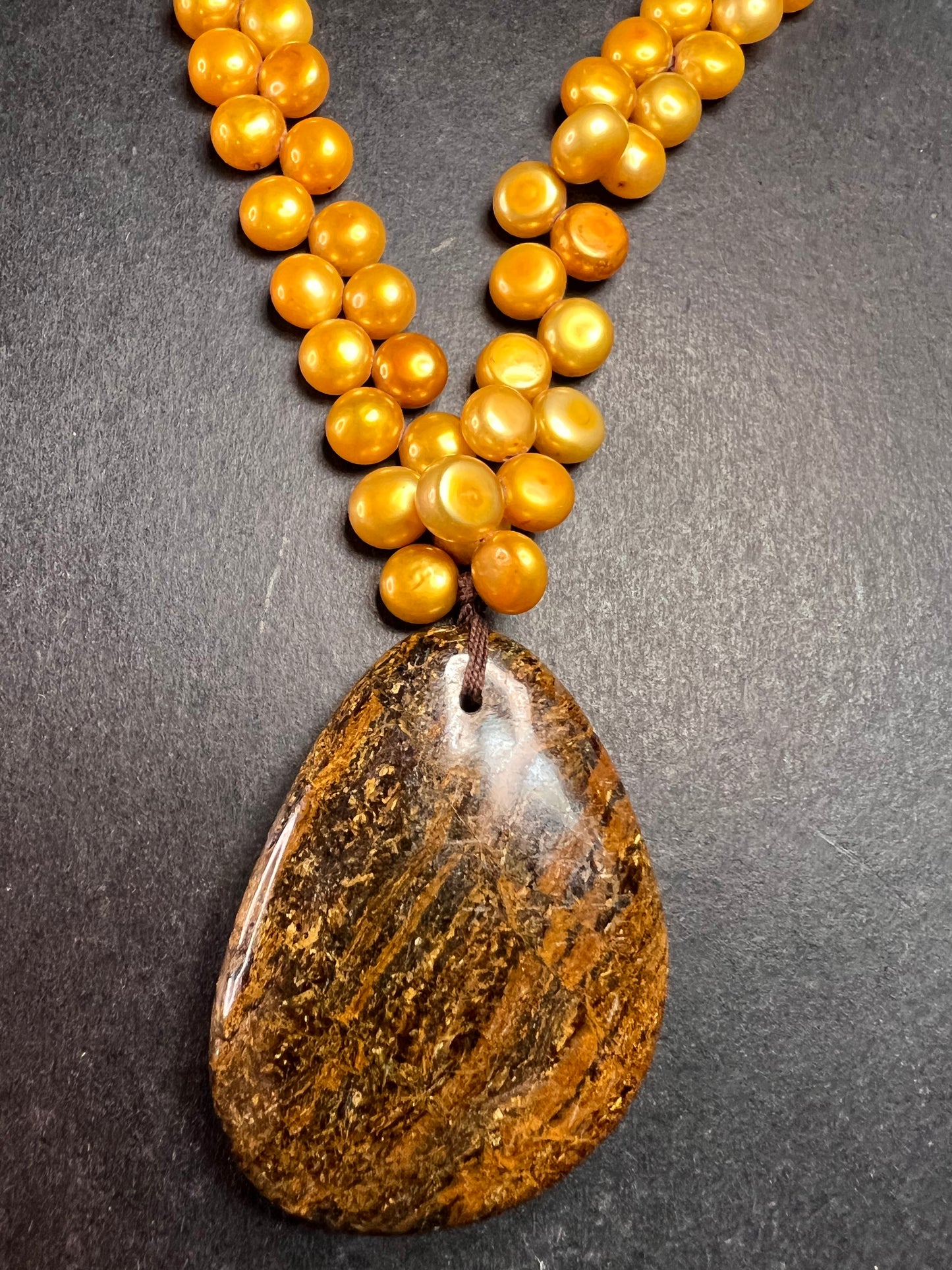 NEW freshwater pearl and bronzite necklace with sterling silver clasp