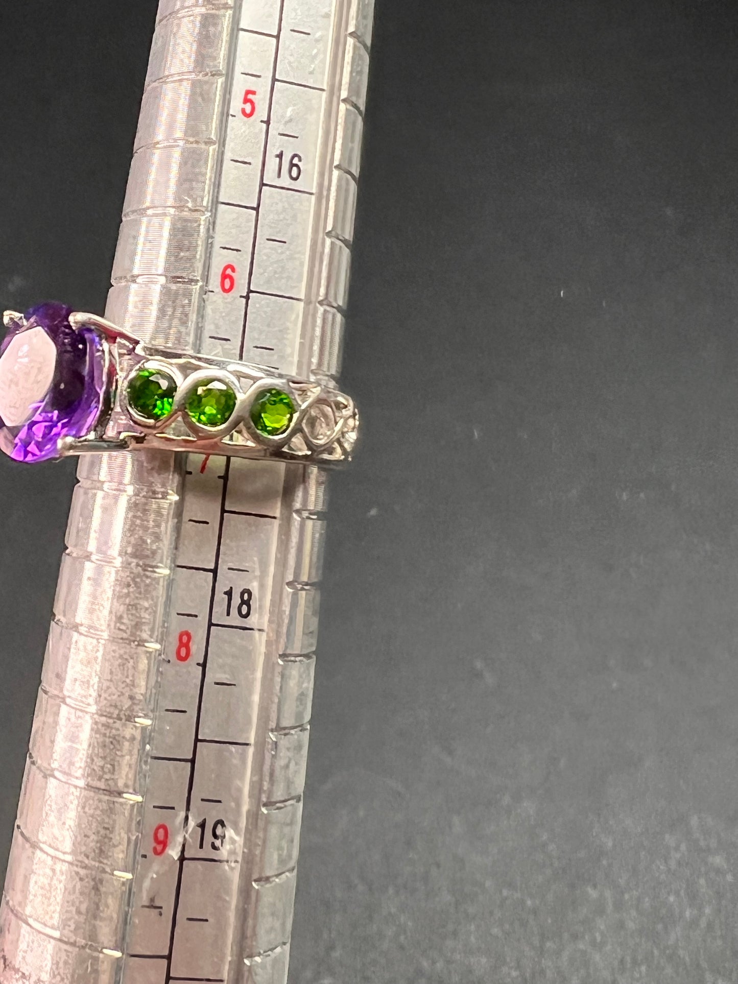 Vintage amethyst and chrome diopside ring in sterling silver size 7
