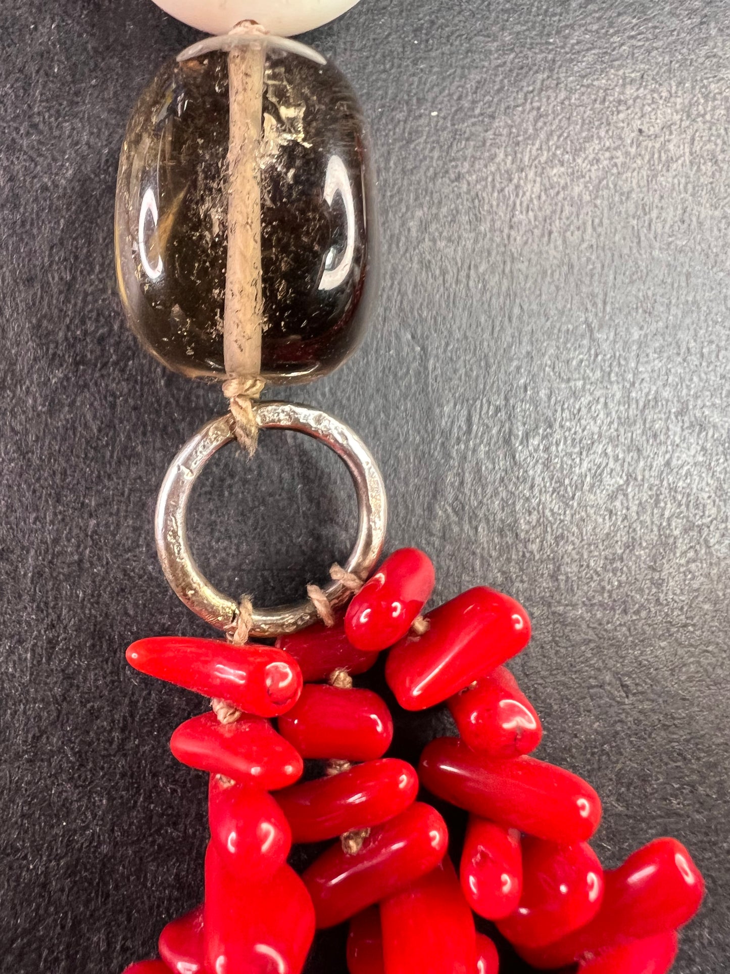 NEW Bamboo coral multi stone sterling silver necklace