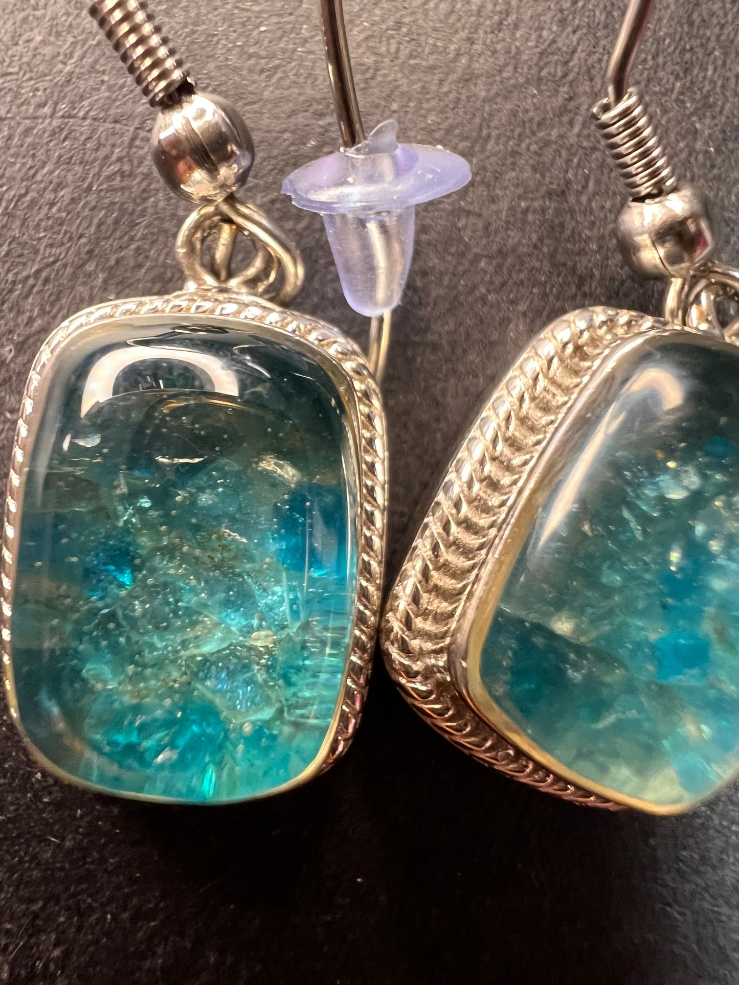 NEW neon apatite in matrix in platinum over copper