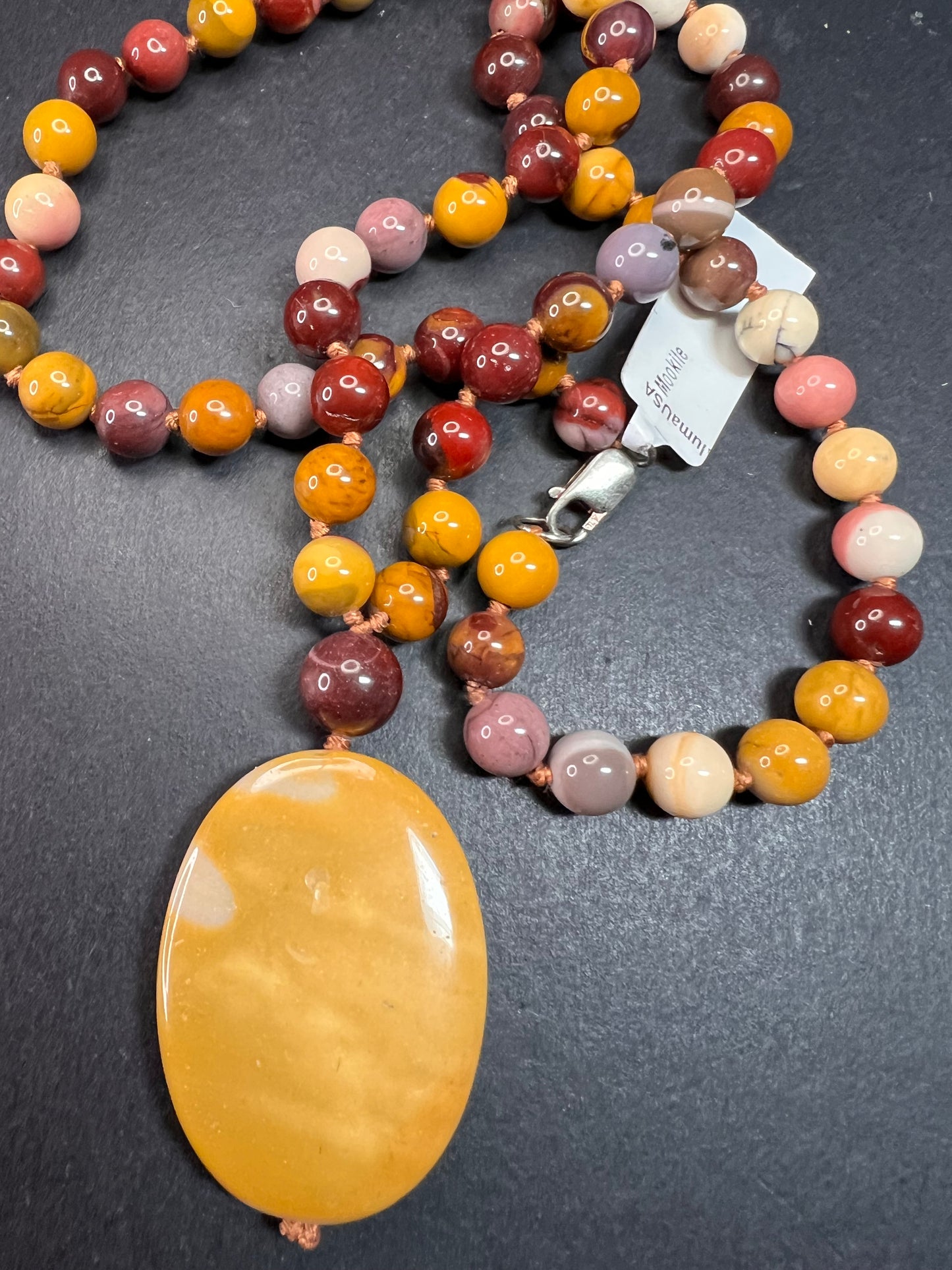 NEW Mookaite knotted pendant necklace with sterling silver clasp