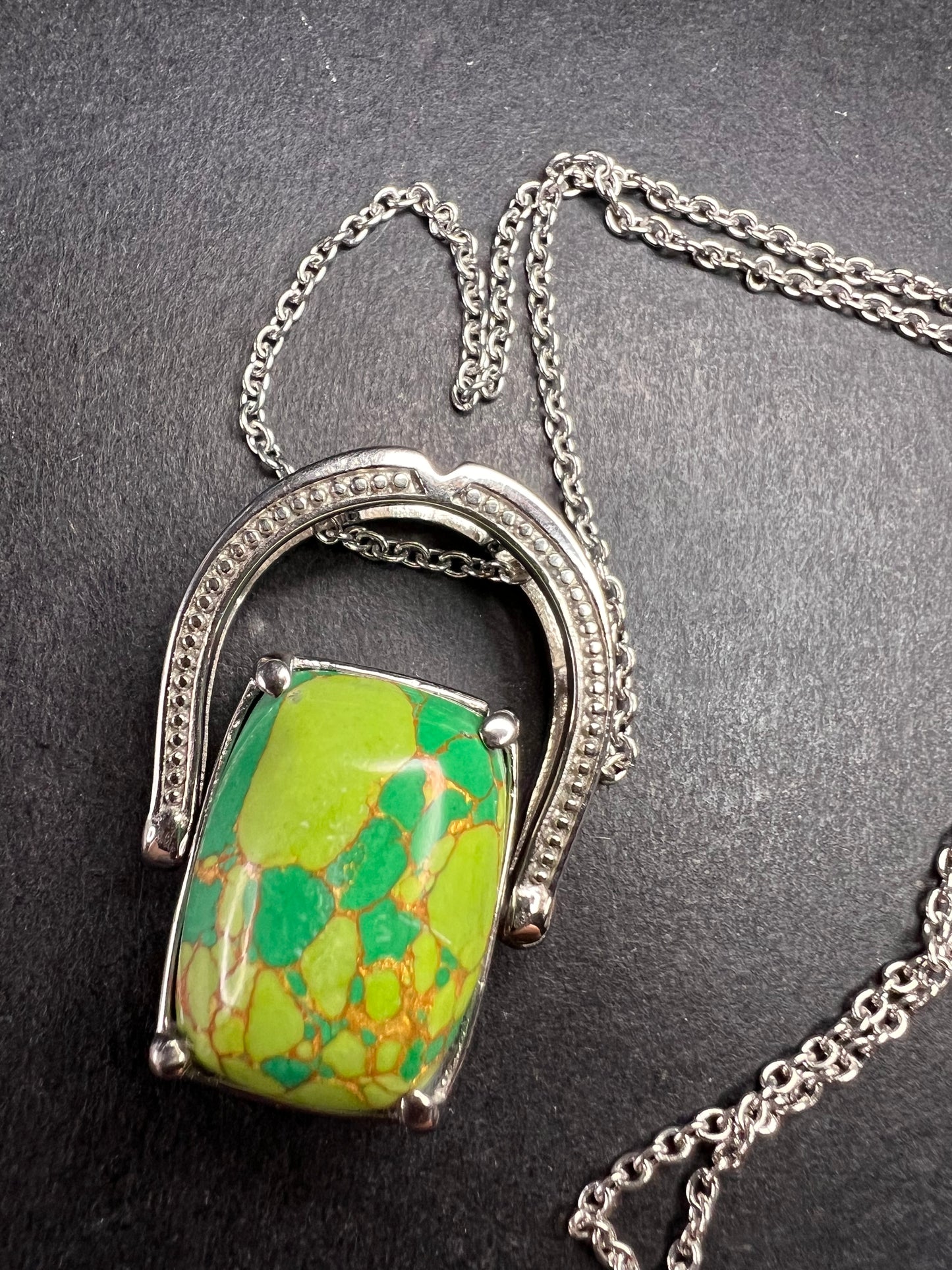 NEW Mojave green turquoise convertible pendant ring with chain in stainless steel