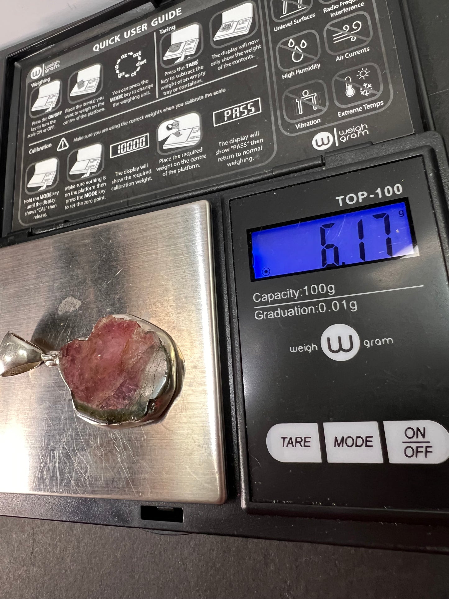 NEW Watermelon tourmaline sterling silver pendant 6.17 grams