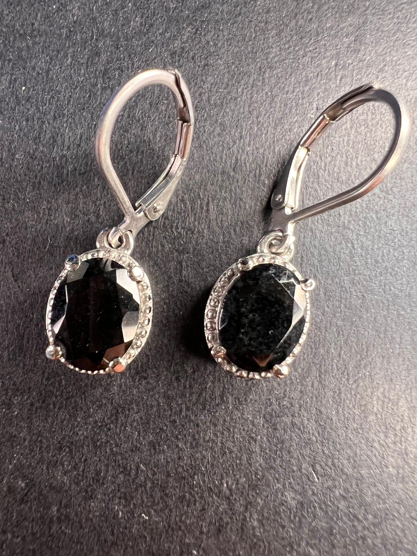 NEW black tourmaline lever back stainless steel earrings