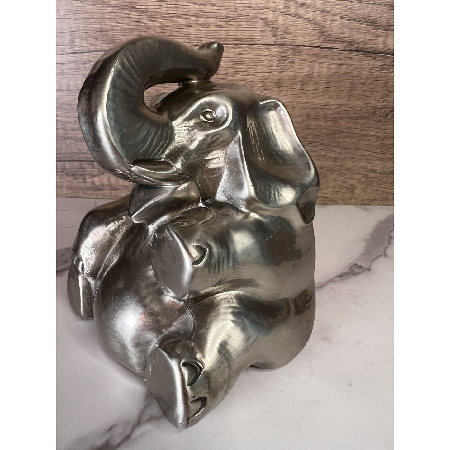 Vtg Elephant Bookend Doorstop Paperweight MCM Silver Gold Trunk Up Elephant