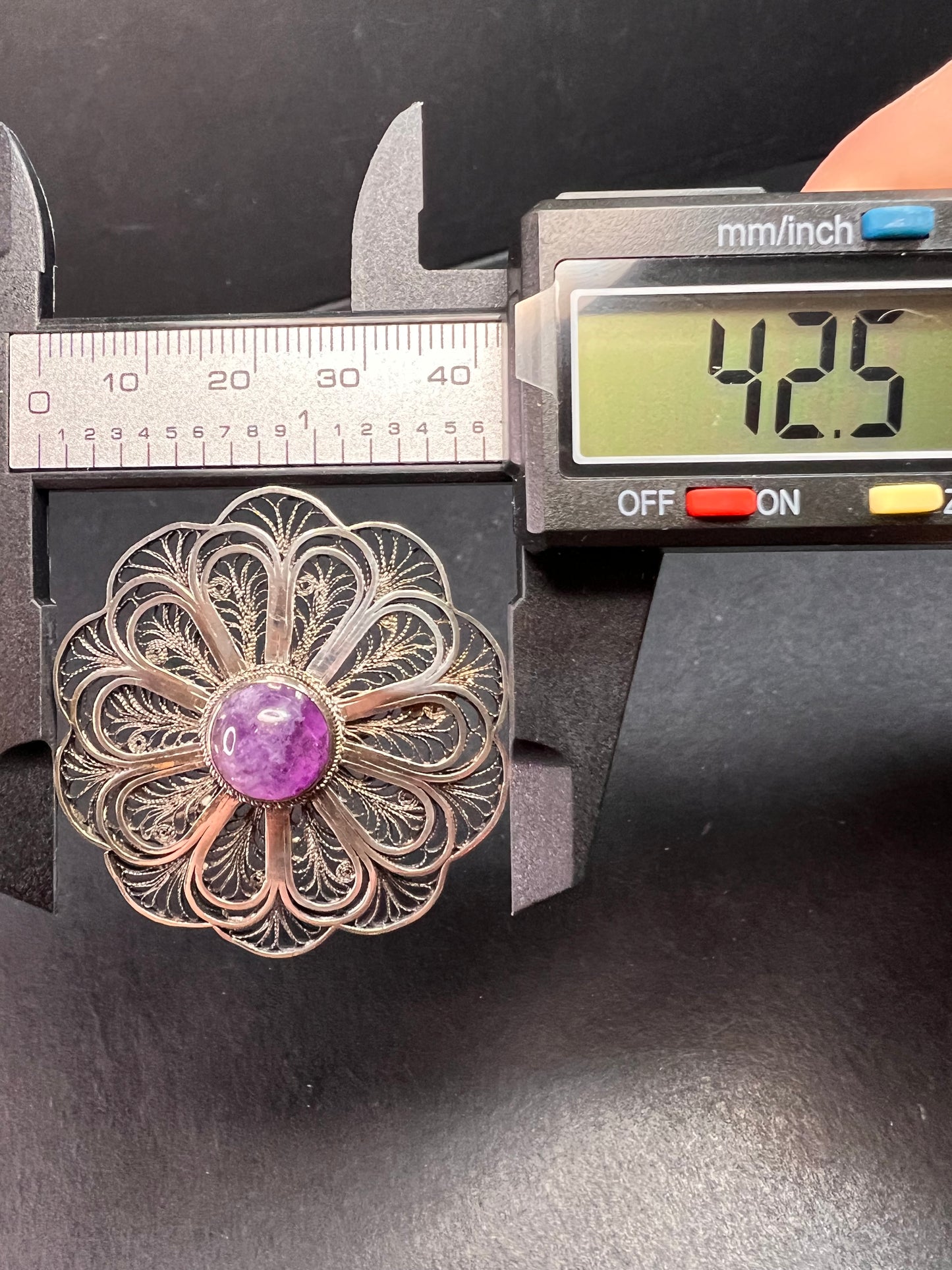 Vintage filigree amethyst sterling silver brooch made in Jerusalem