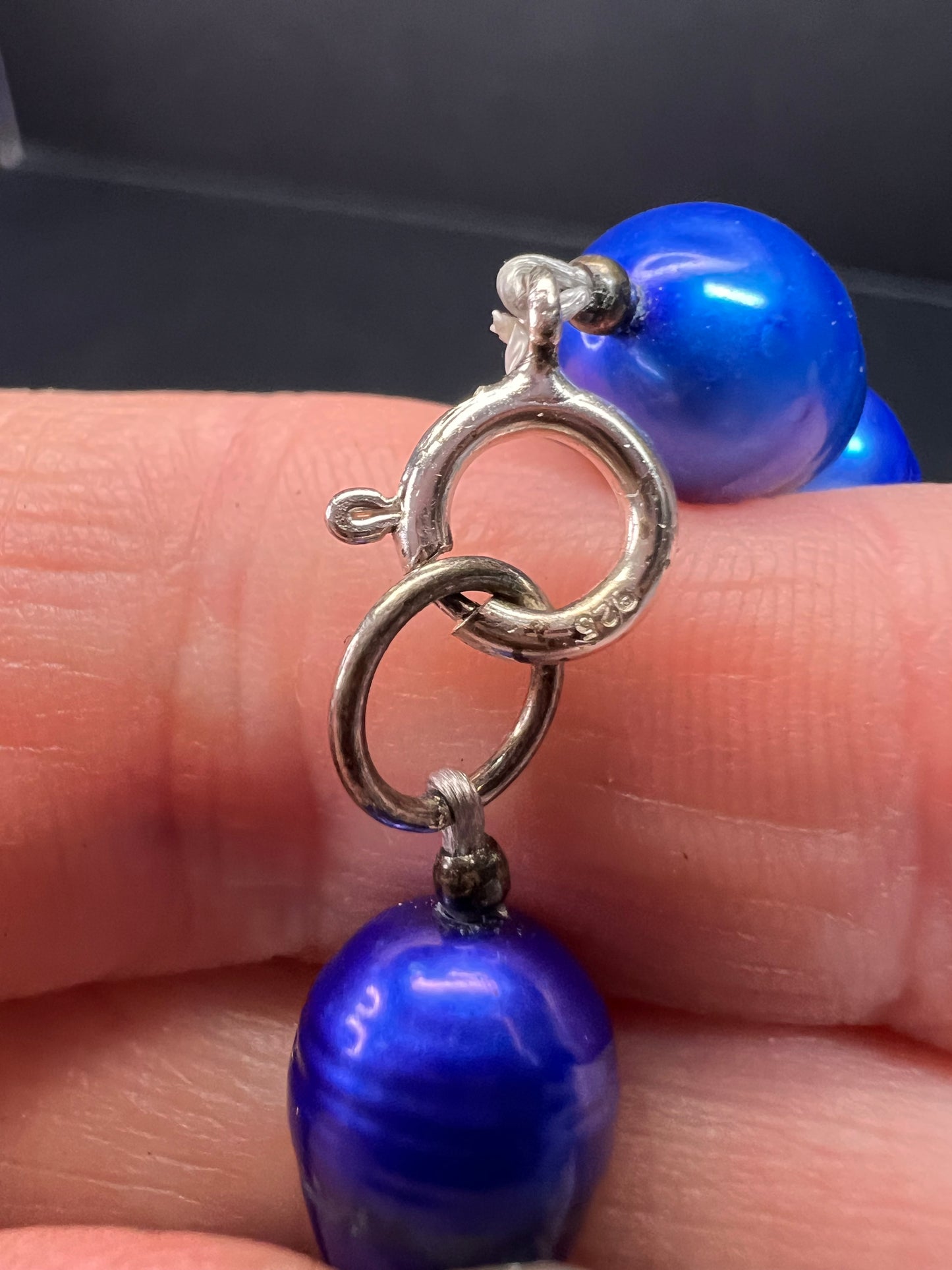 NEW blue freshwater pearls and agate 32 inch necklace with sterling silver clasp