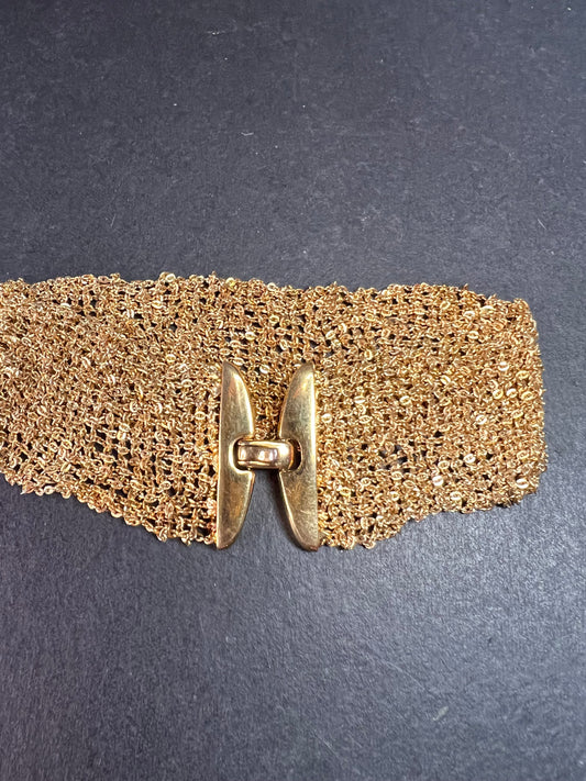 Gold plated over bronze mesh italian bracelet