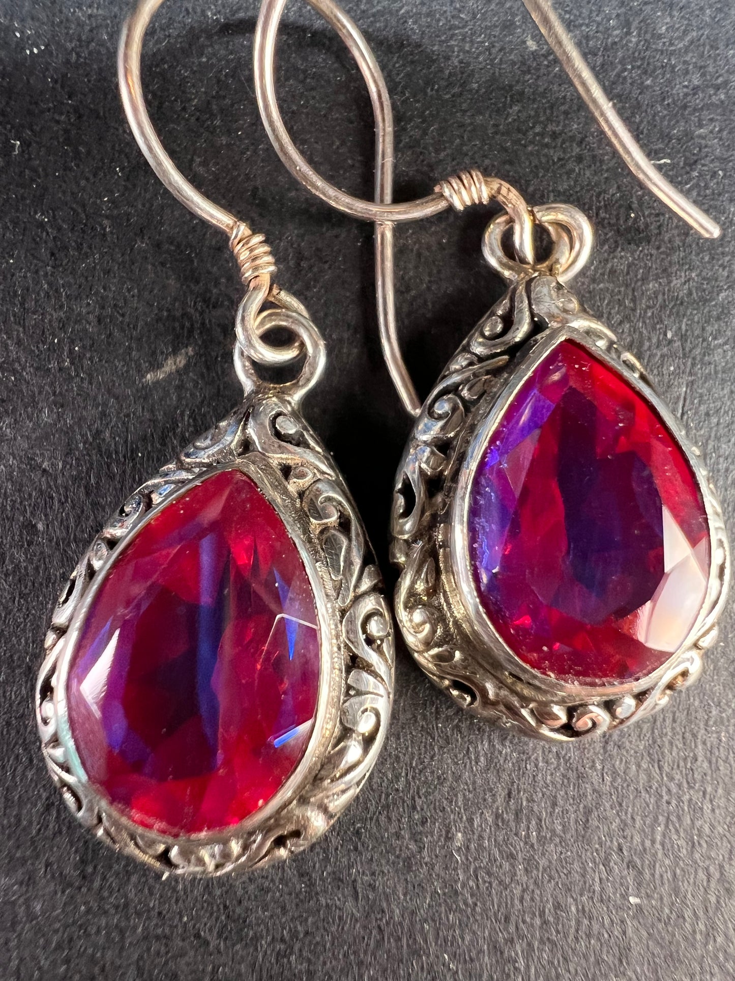 Volcanic Quartz Bali style sterling silver teardrop earrings