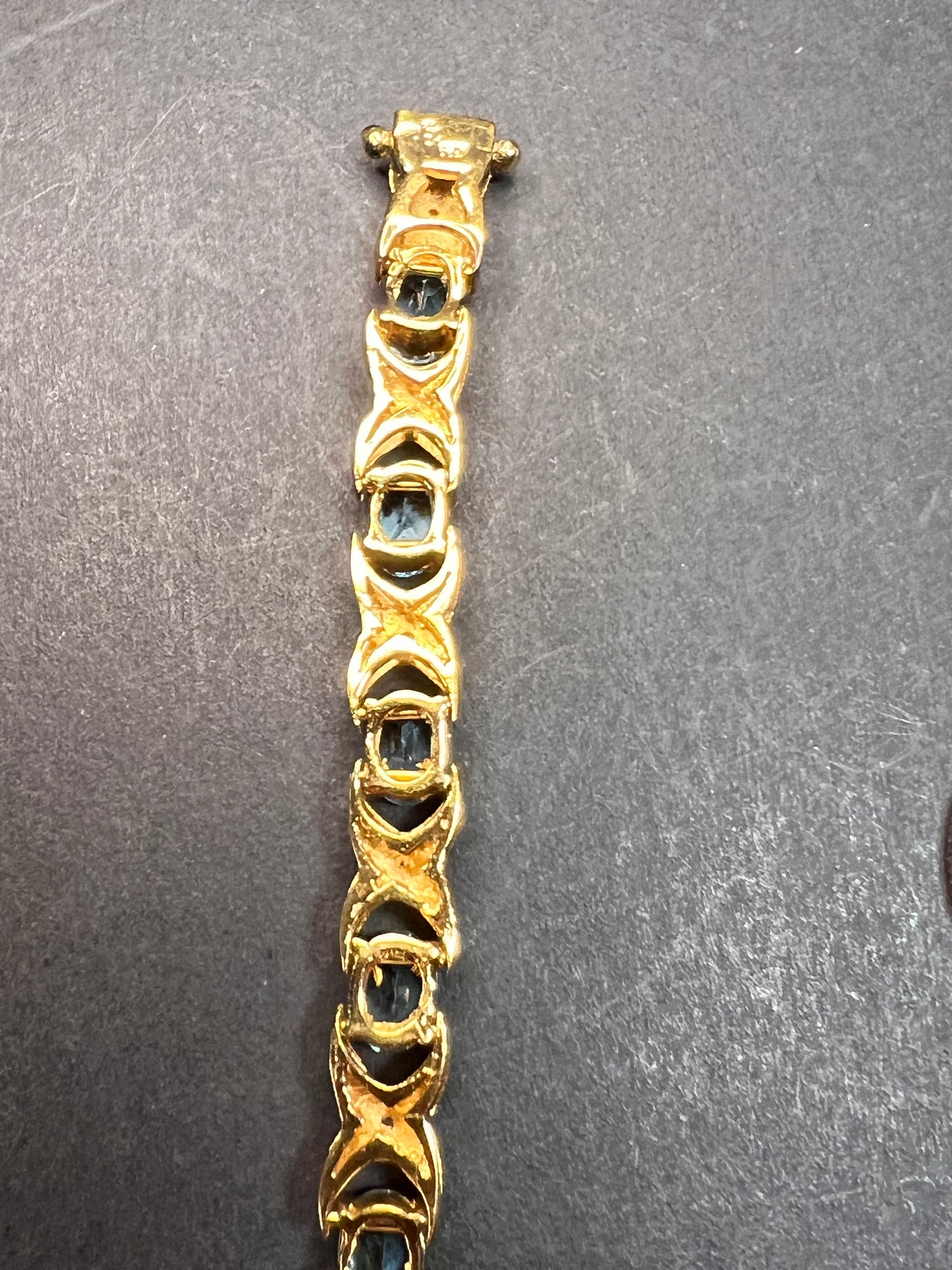 Vintage blue topaz and diamond gold over sterling silver tennis bracelet