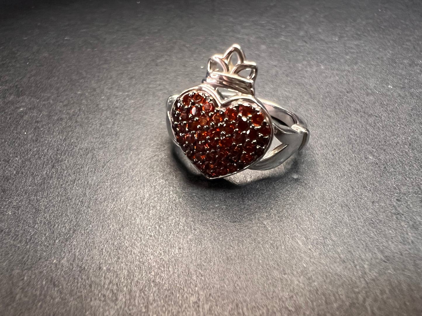 NEW Garnet claddagh ring in rhodium over sterling silver size 7