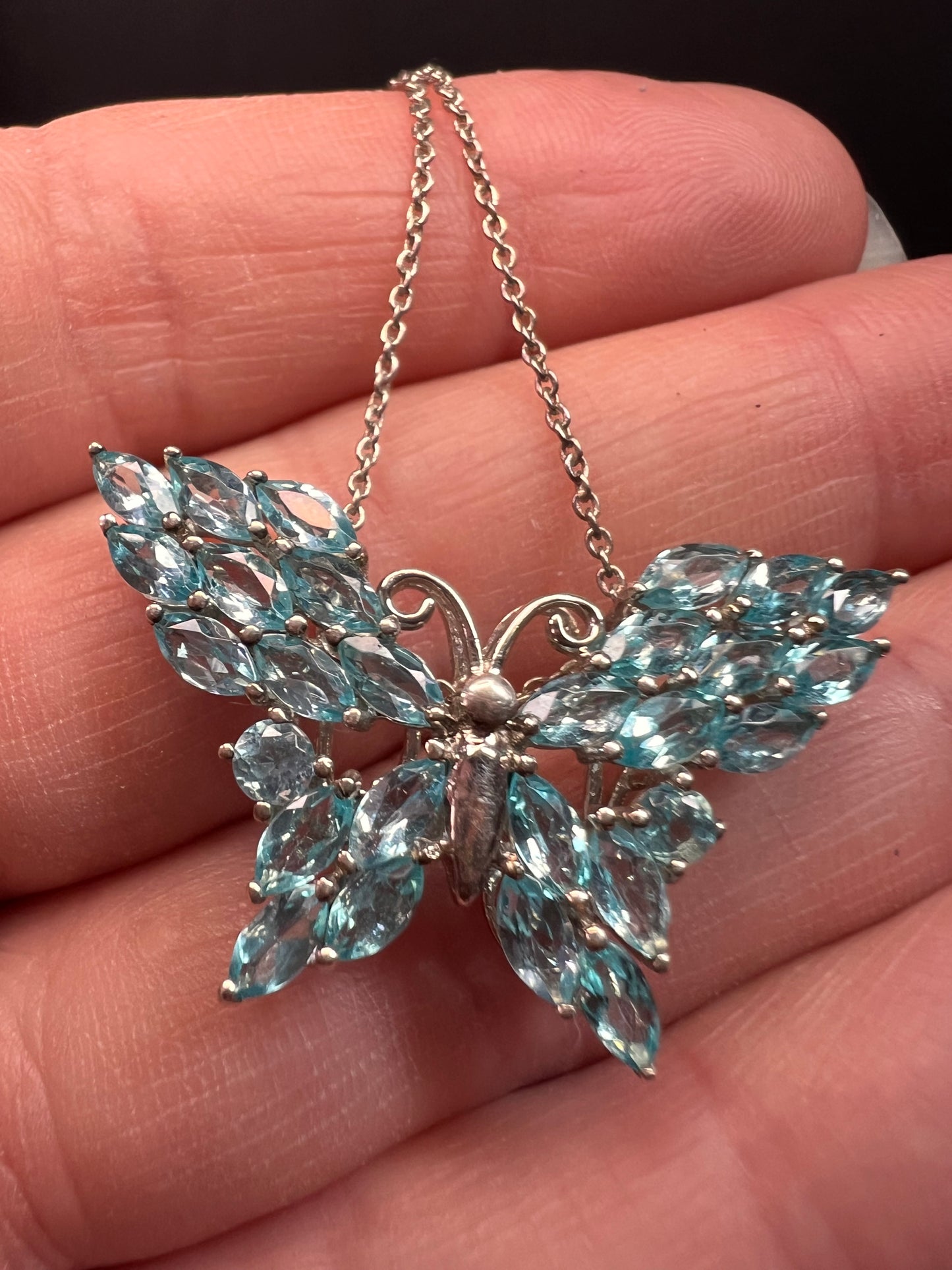 NEW Paraiba apatite butterfly pendant necklace in sterling silver