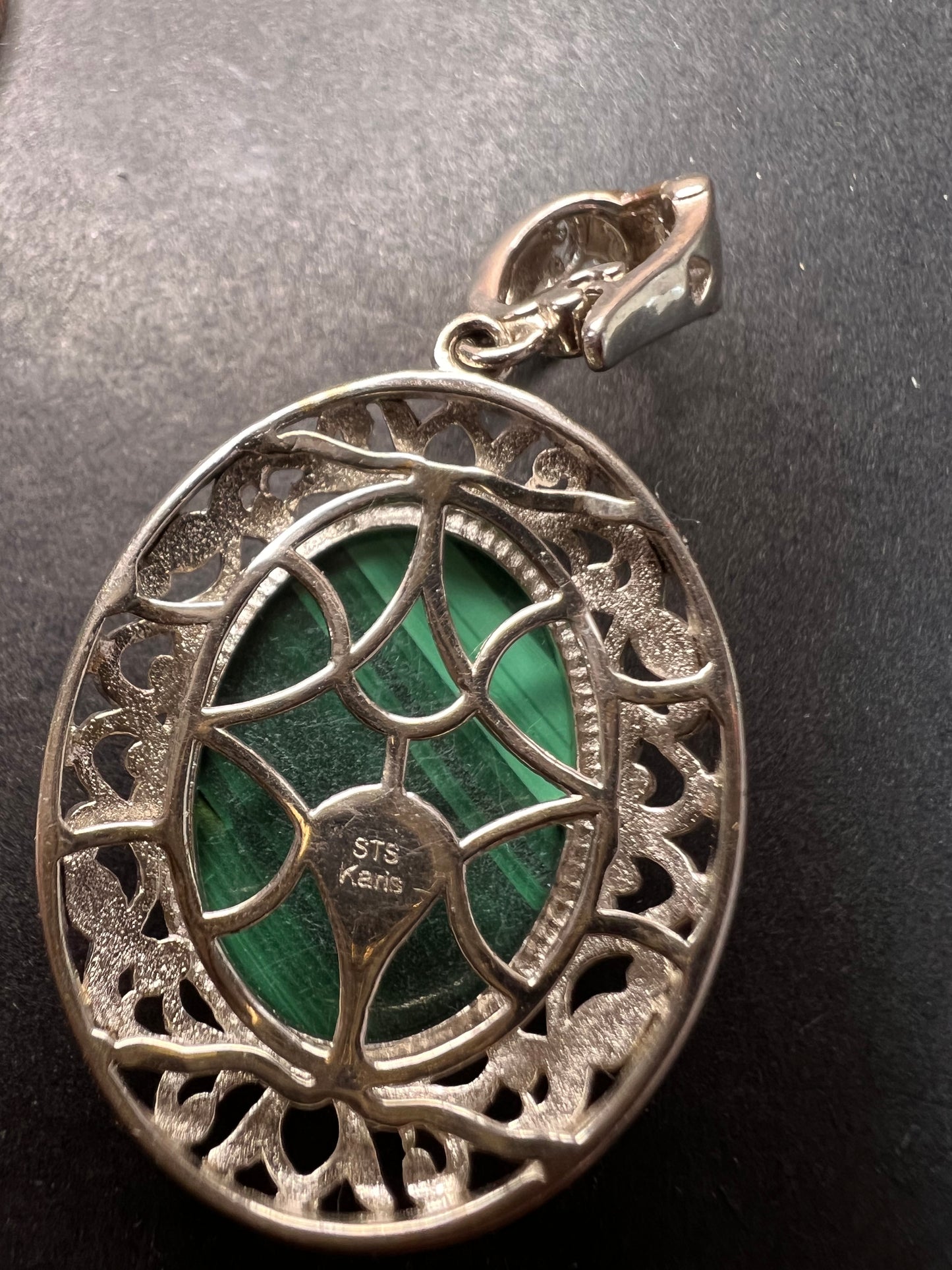 Karis African malachite 18 inch necklace in platinum bond