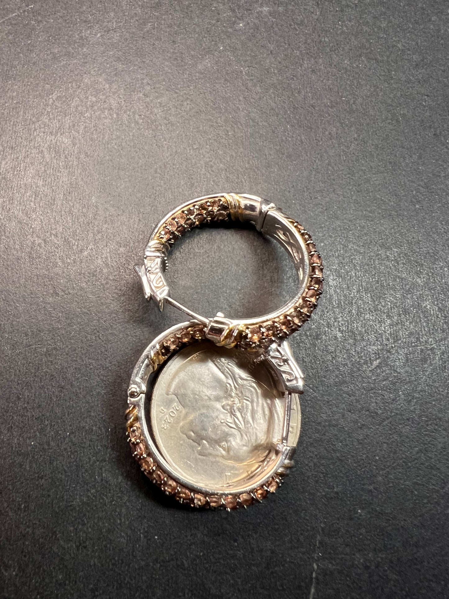 Andalusite inside out hoop earrings in gold and rhodium over sterling silver