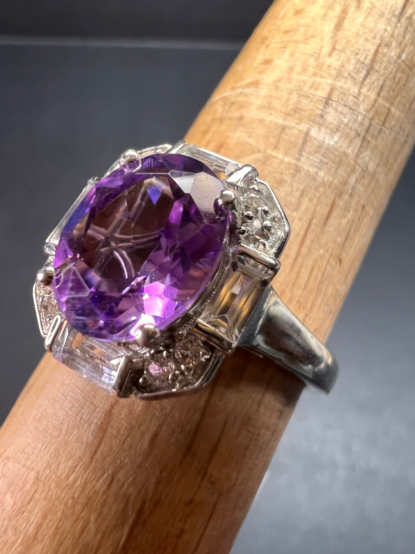 NEW Rose de France amethyst art deco sterling silver ring size 8