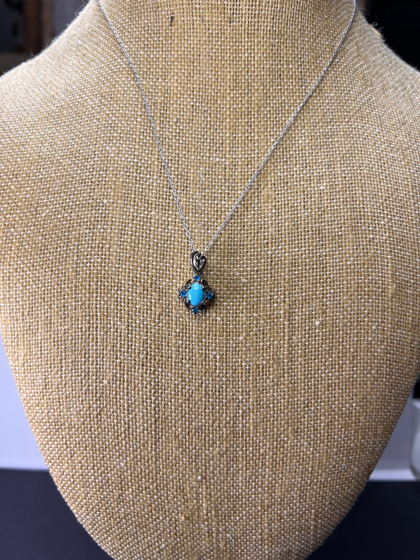 Turquoise and neon blue apatite sterling silver pendant and chain