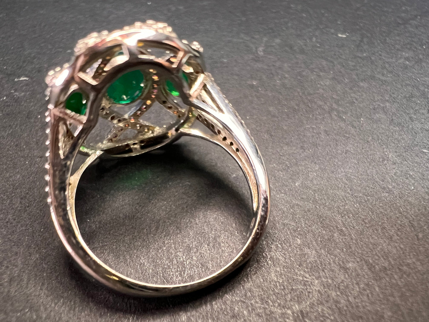 Synthetic emerald CZ sterling silver cocktail ring size 9
