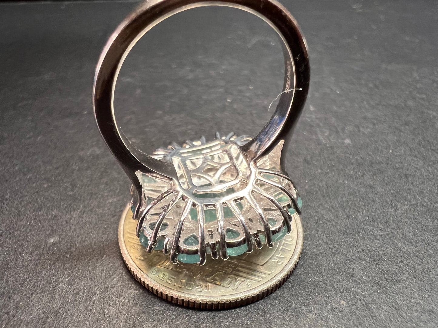 NEW grandidierite and zircon cocktail ring in rhodium over sterling silver size 7