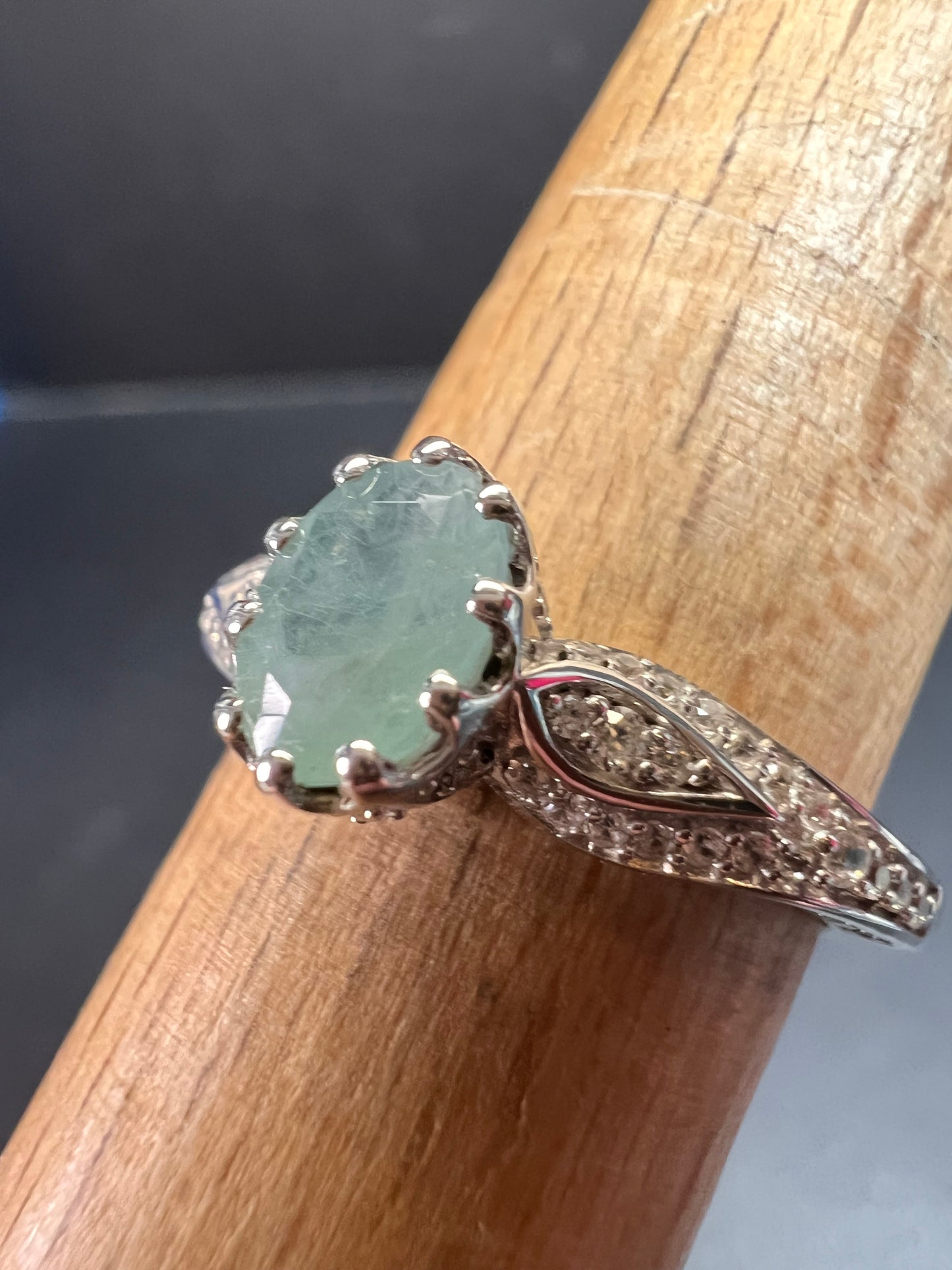 NEW grandidierite and zircon crown ring in rhodium over sterling silver size 8