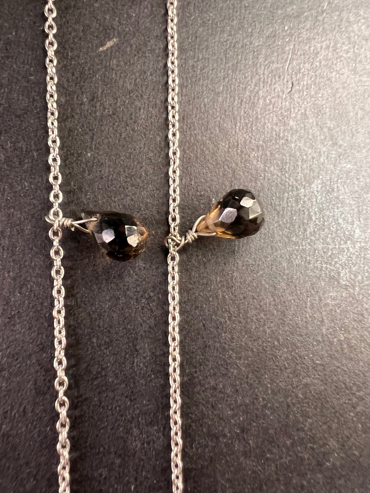 NEW smoky quartz Sterling silver 20 inch station necklace