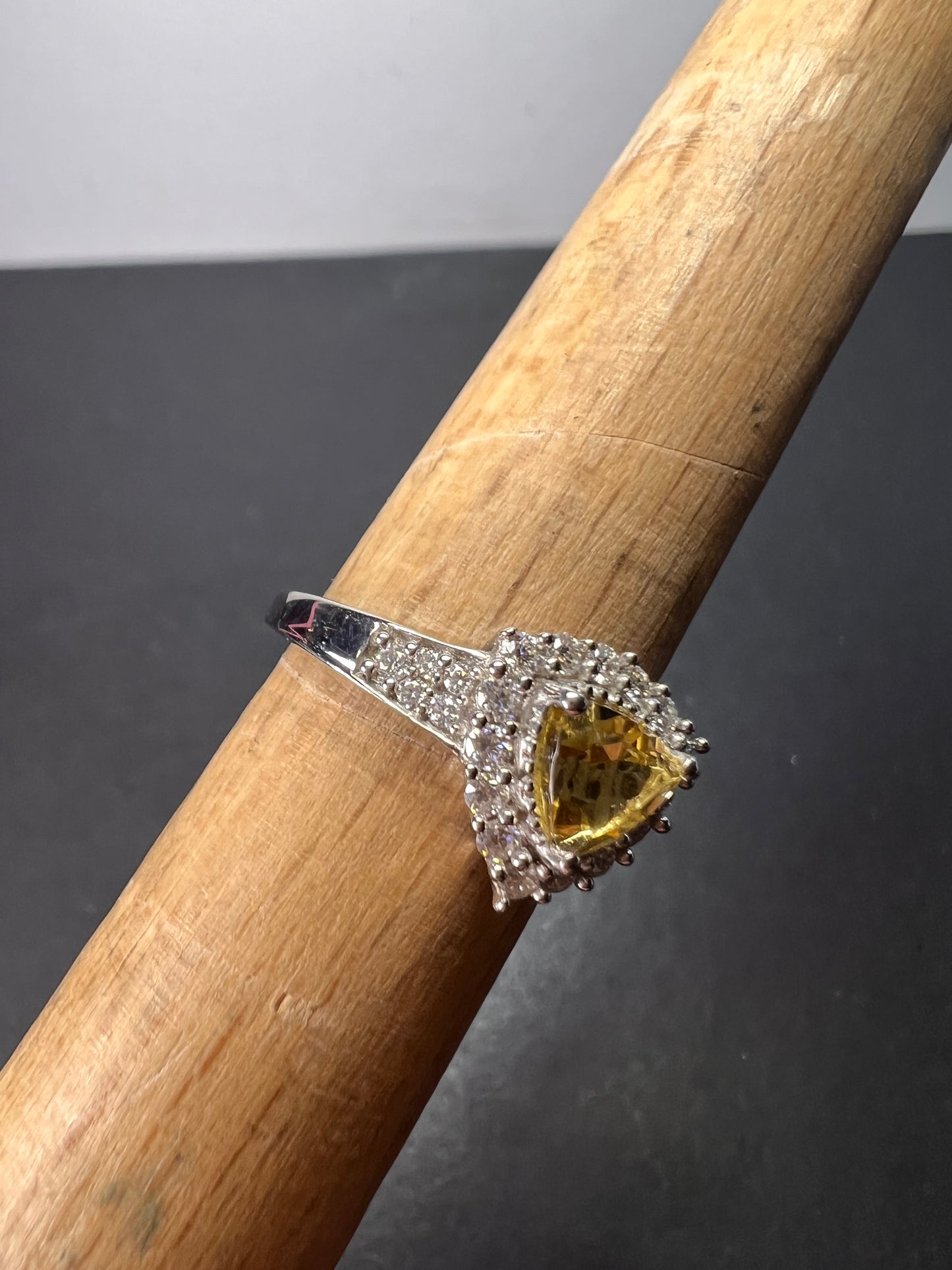 NEW yellow beryl and moissanite halo ring in platinum over sterling silver-size 7
