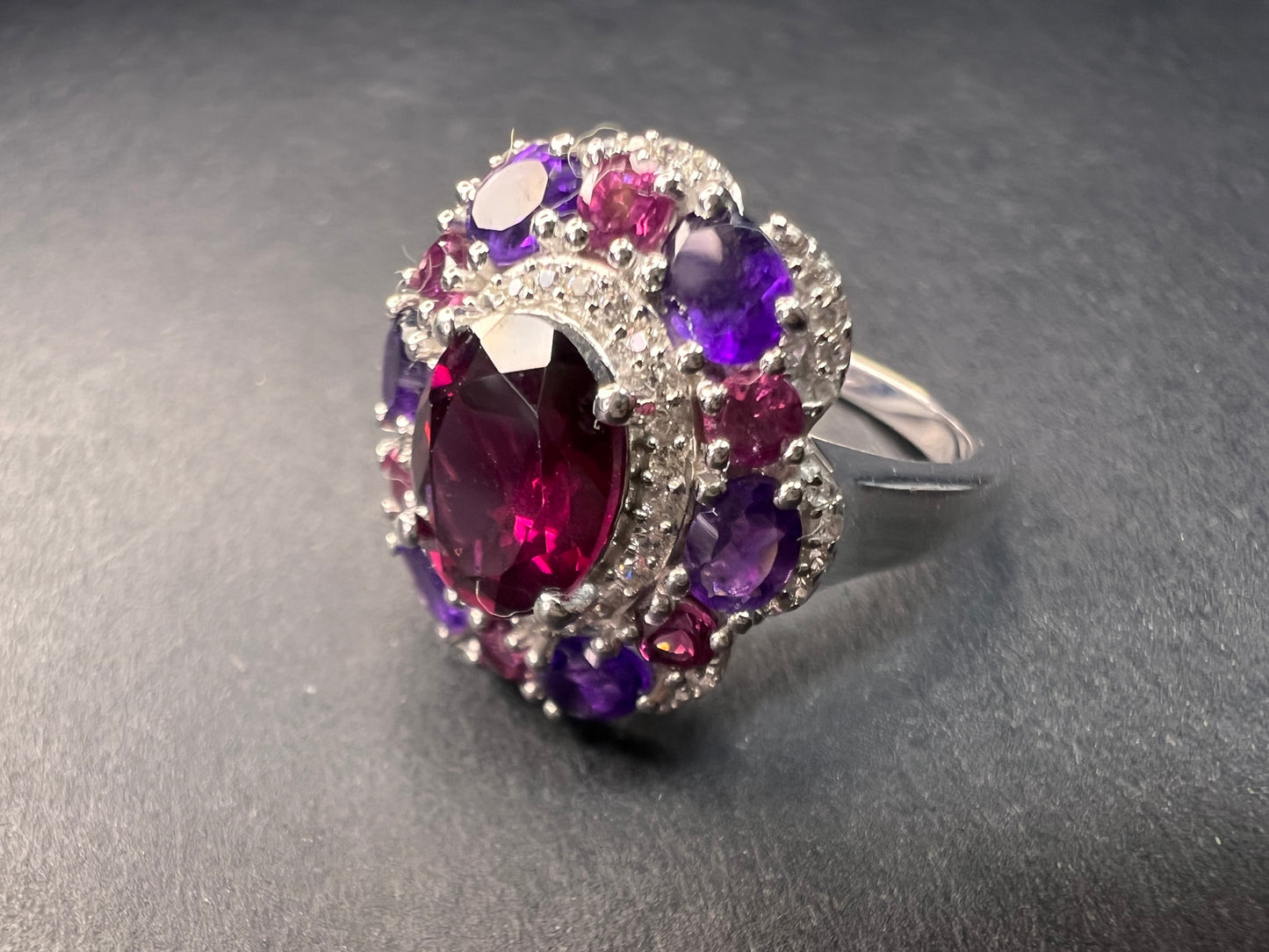 NEW rhodolite garnet and amethyst ring in sterling silver size 7