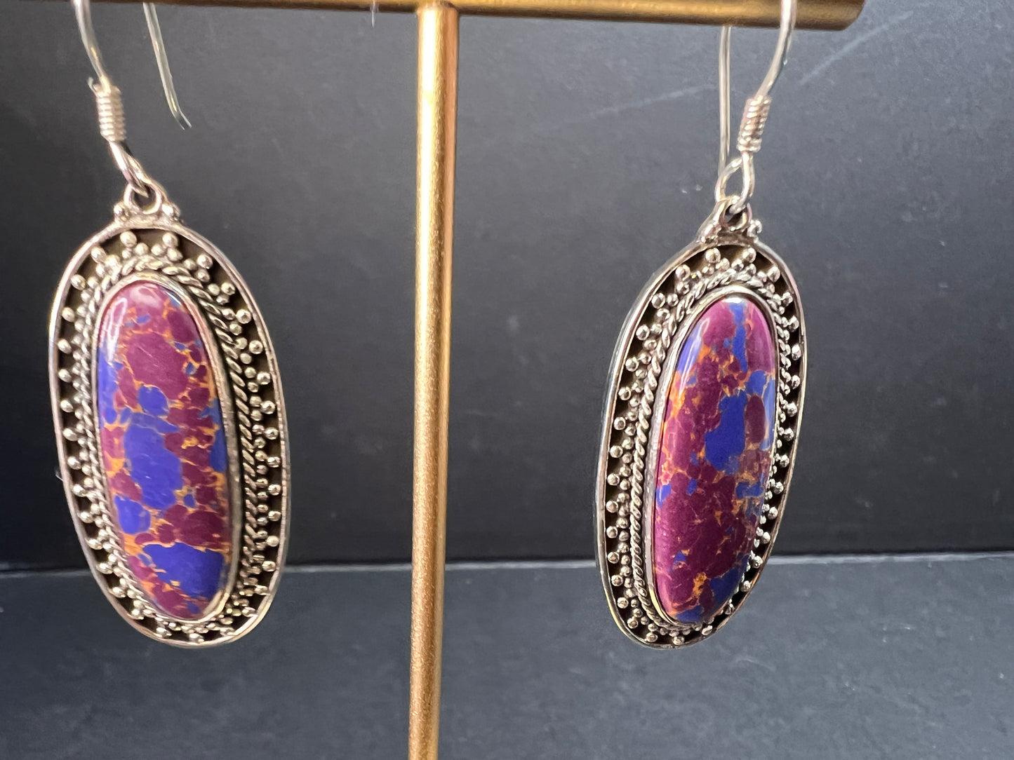 NEW purple Mojave turquoise in black oxidized sterling silver earrings