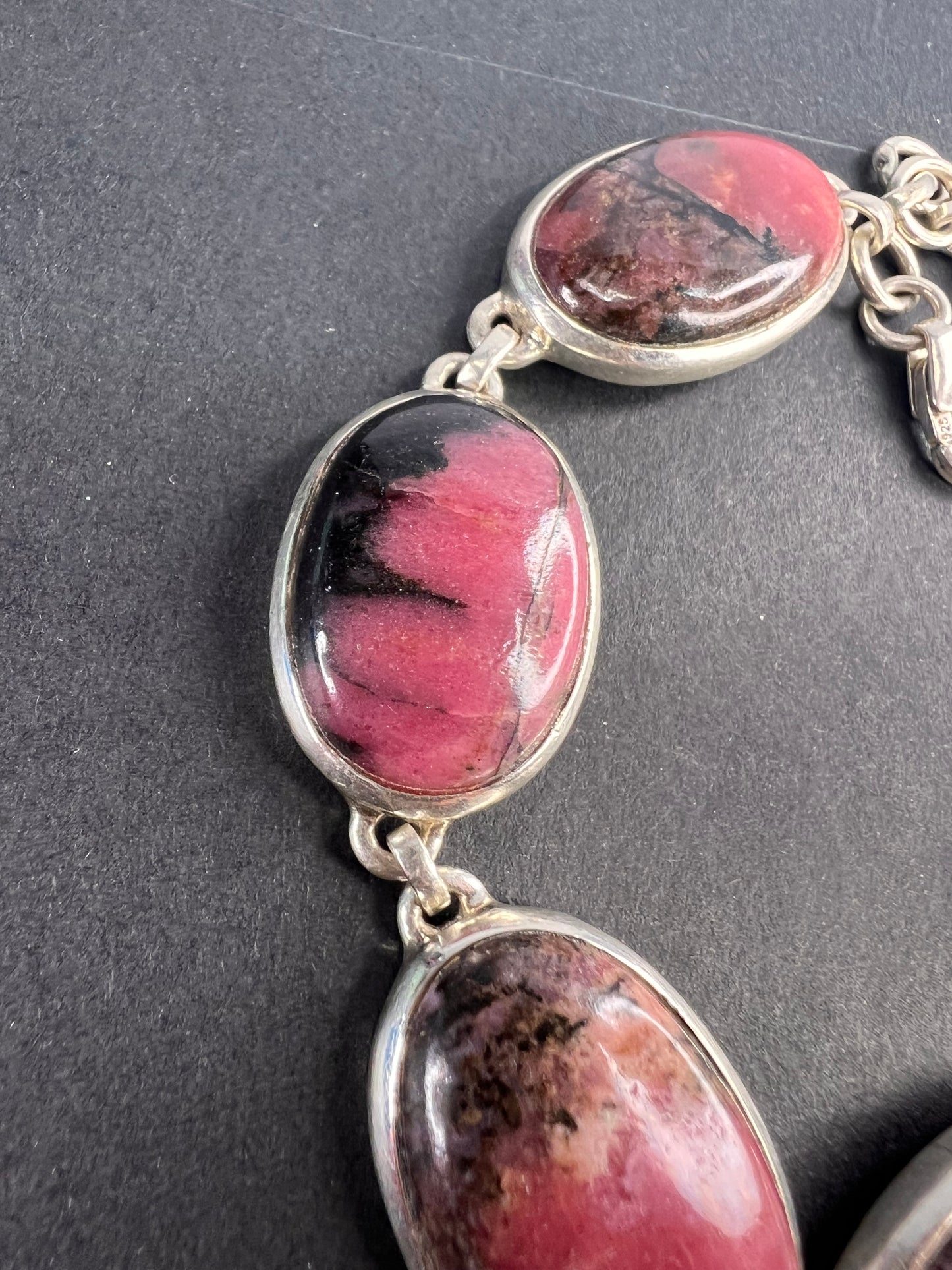NEW Rhodonite sterling silver link bracelet 7.75 inch