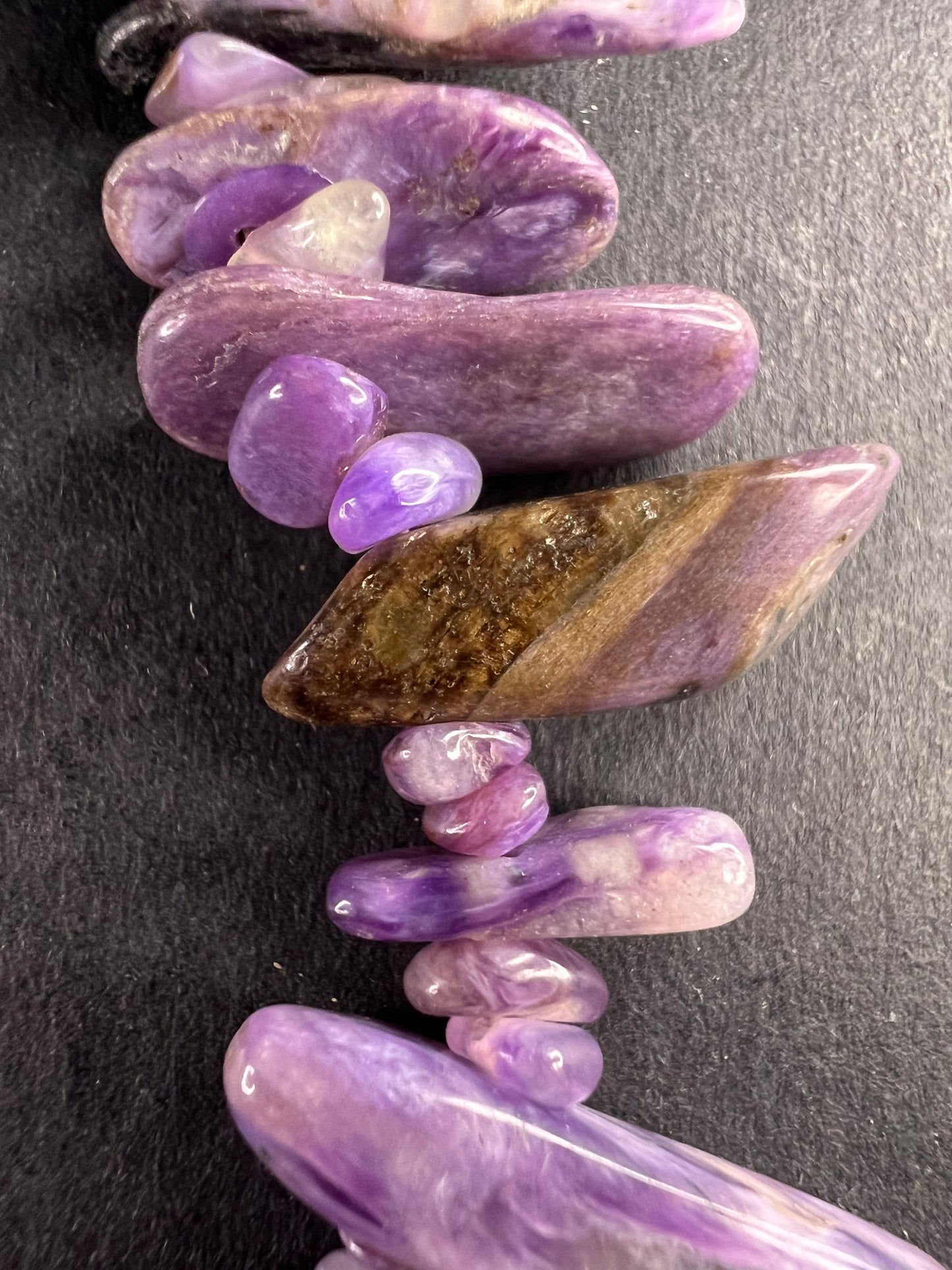 NEW charoite graduated chip beaded 20 inch necklace with stainless steel clasp