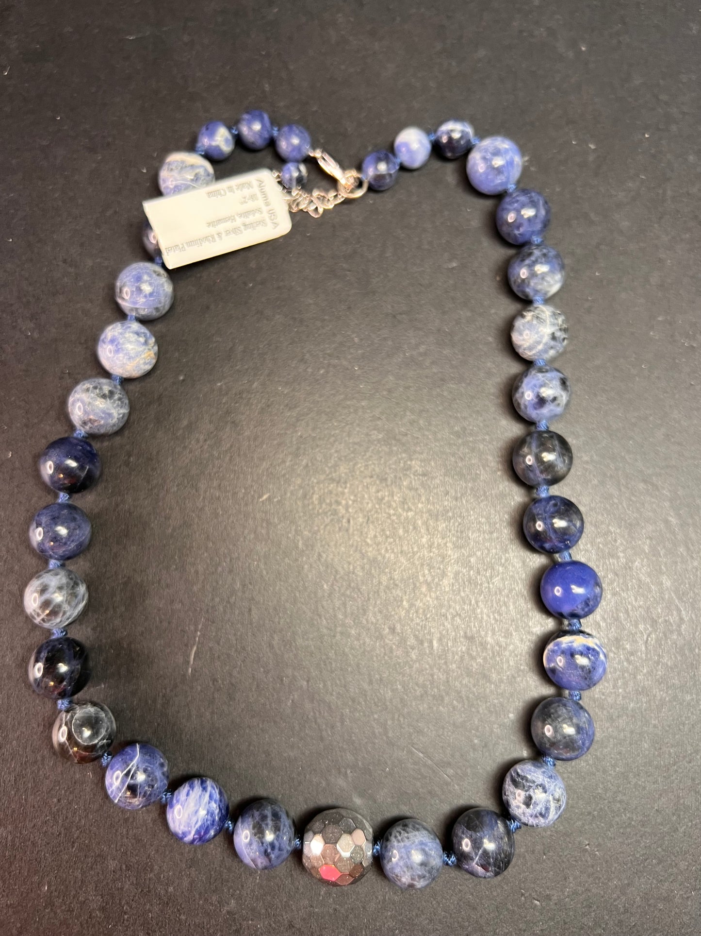 NEW sodalite and hematite necklace with sterling silver clasp