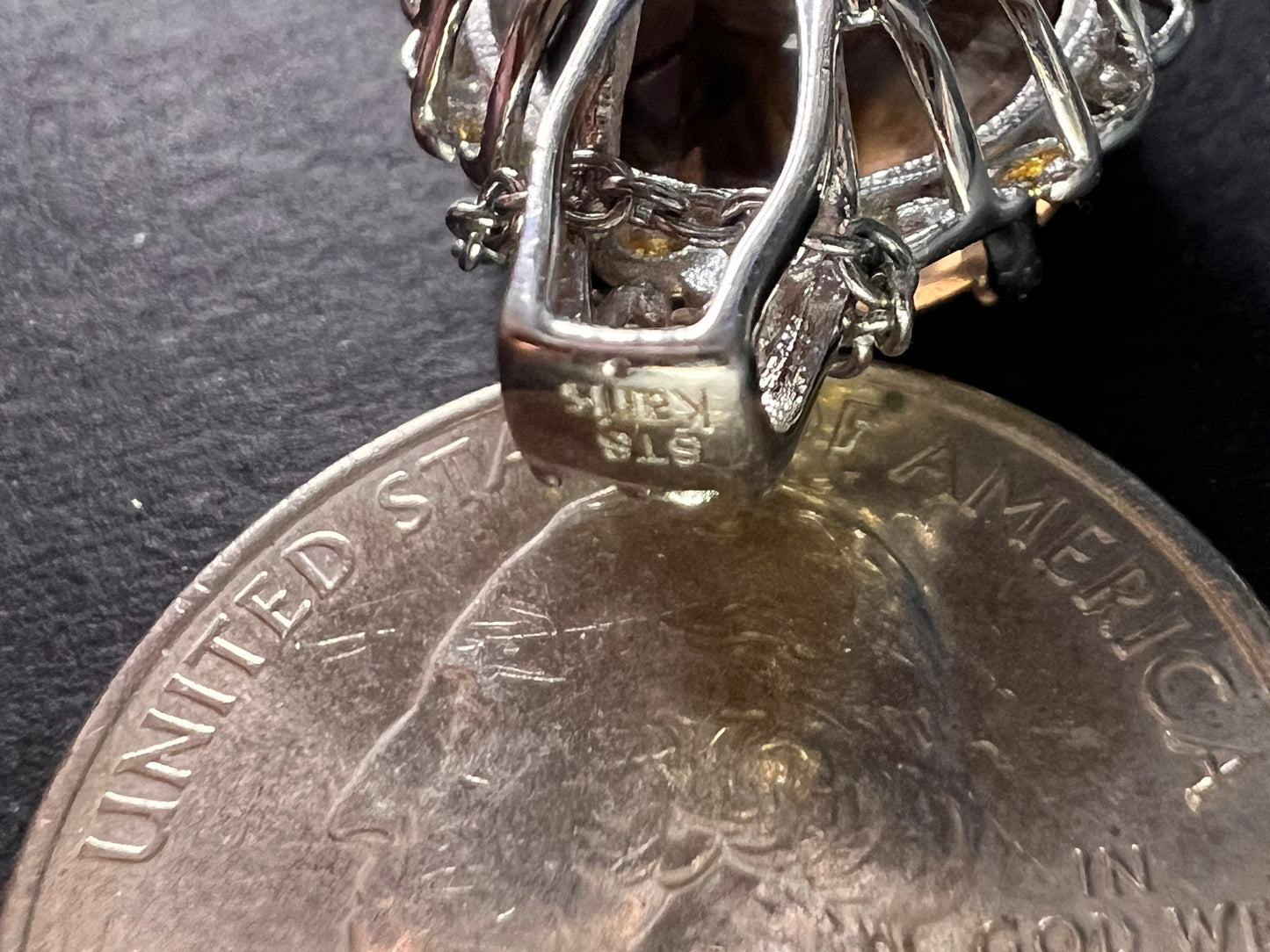 NEW Smoky Quartz pendant necklace in platinum and YG over brass and stainless steel 20 inches