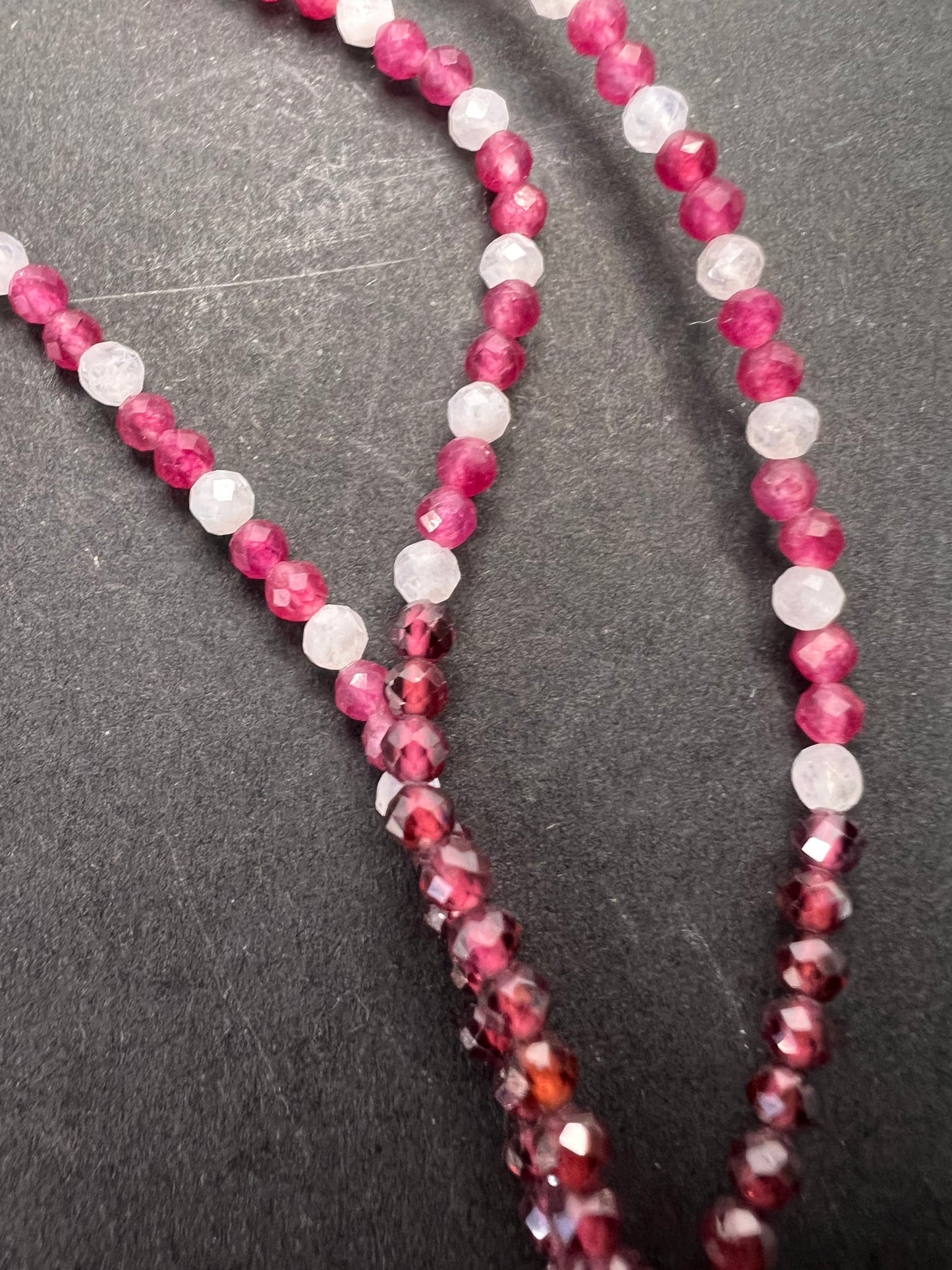 Emerald multi stone three strand necklace 25”