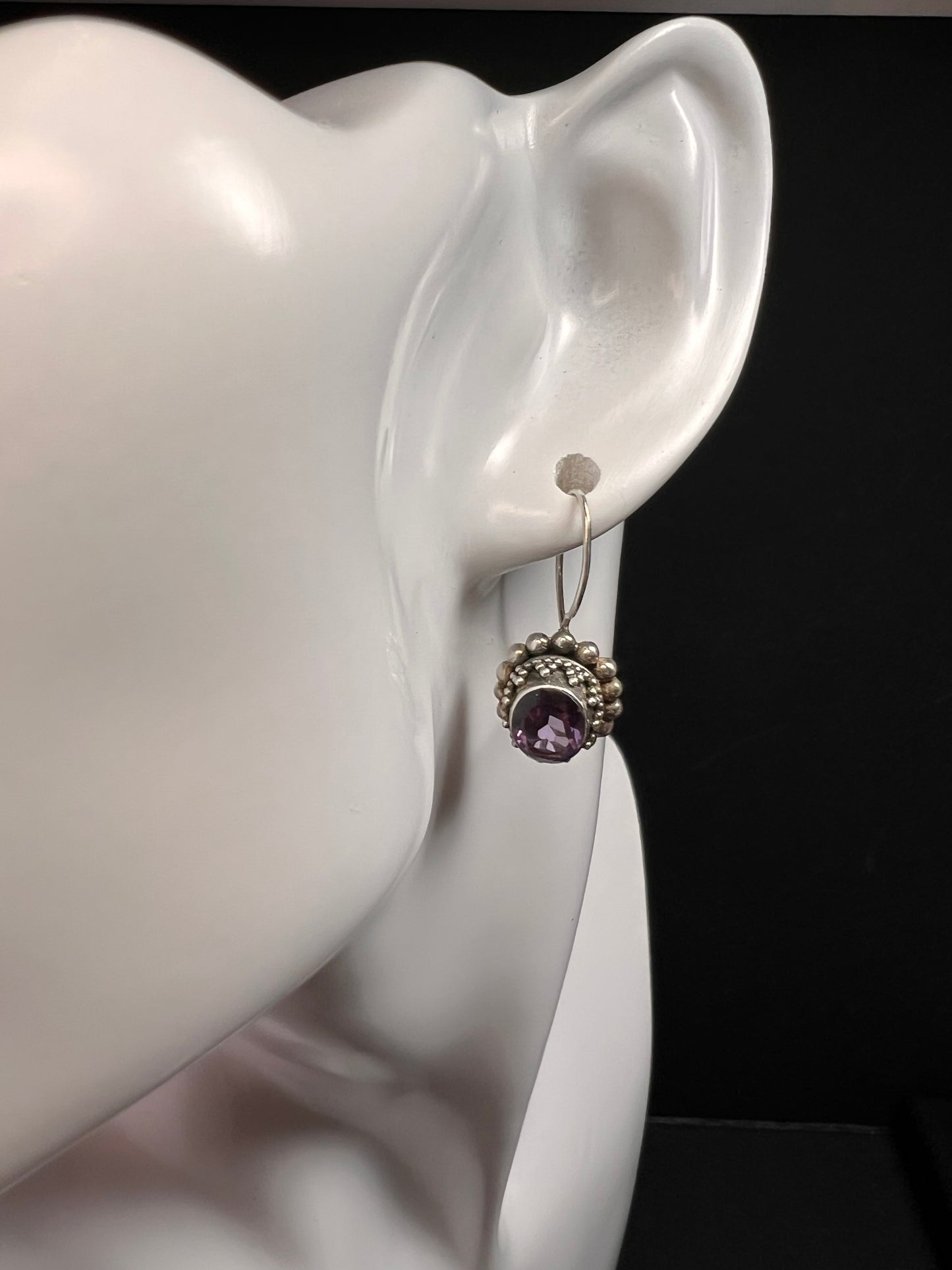Vintage Suarti Bali sterling silver amethyst earrings