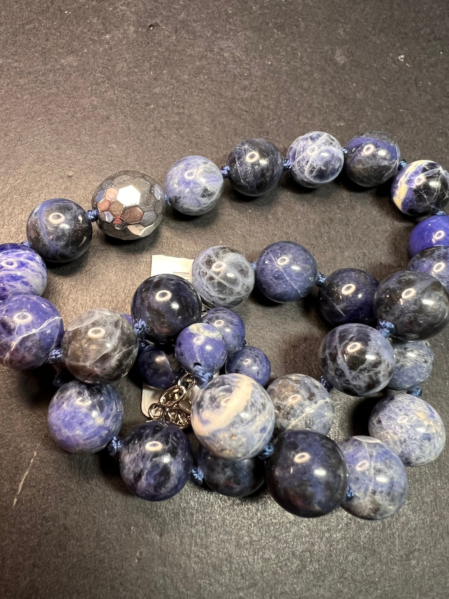 NEW sodalite and hematite necklace with sterling silver clasp