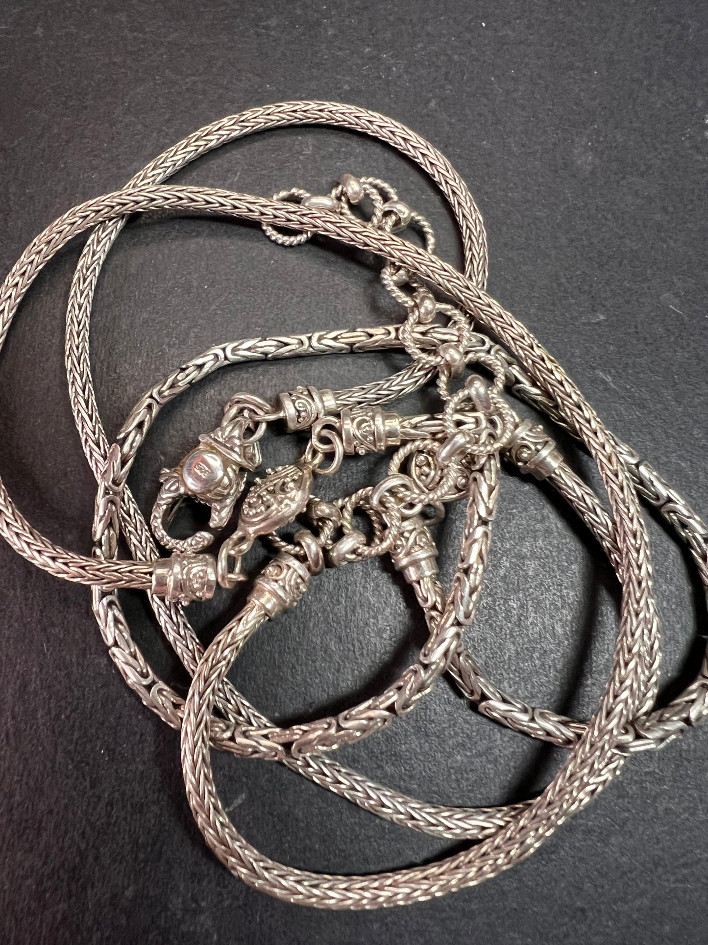 Sarda Sterling Silver 36” Balinese Foxtail Station Necklace – Handcrafted 925 Artisan Chain