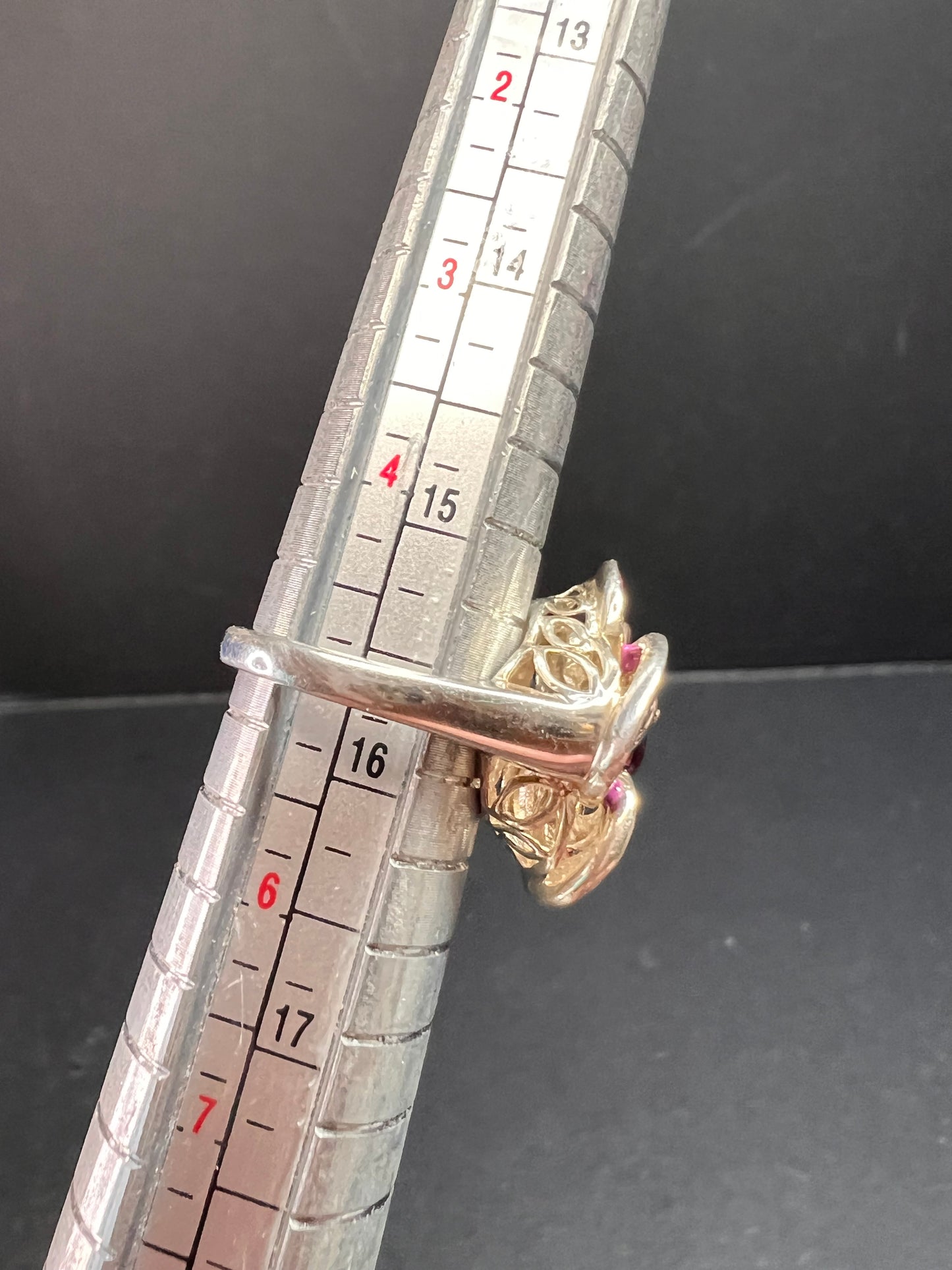 Ross Simons garnet and enamel flower sterling silver ring size 5